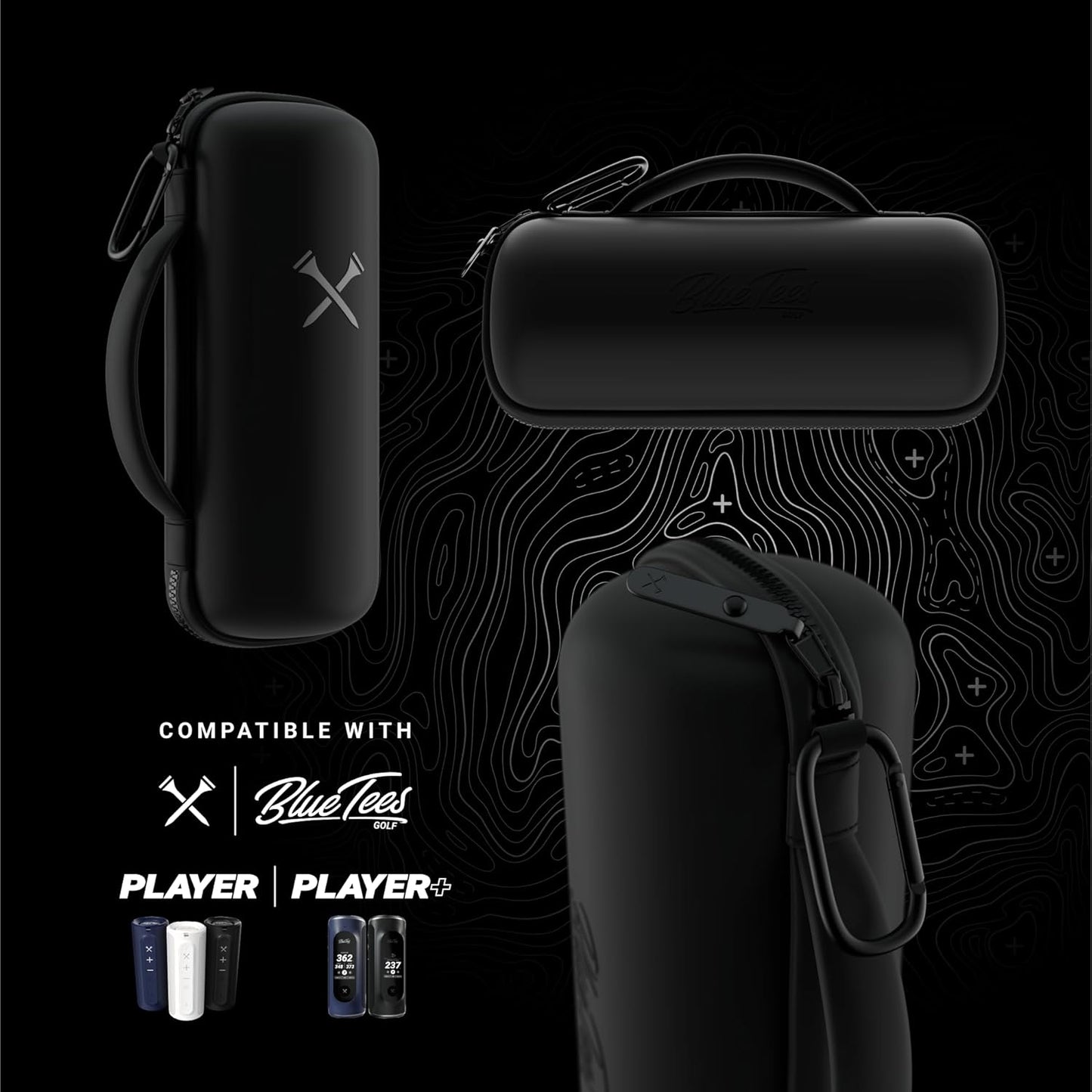 Blue Tees Golf GPS Case Compatible with Player+ GPS Speaker - Hard Carrying Protective Case, Advanced Security with Internal Magnetic Plate, Equipped with Carabiner Clip (Case Only) (Black)
