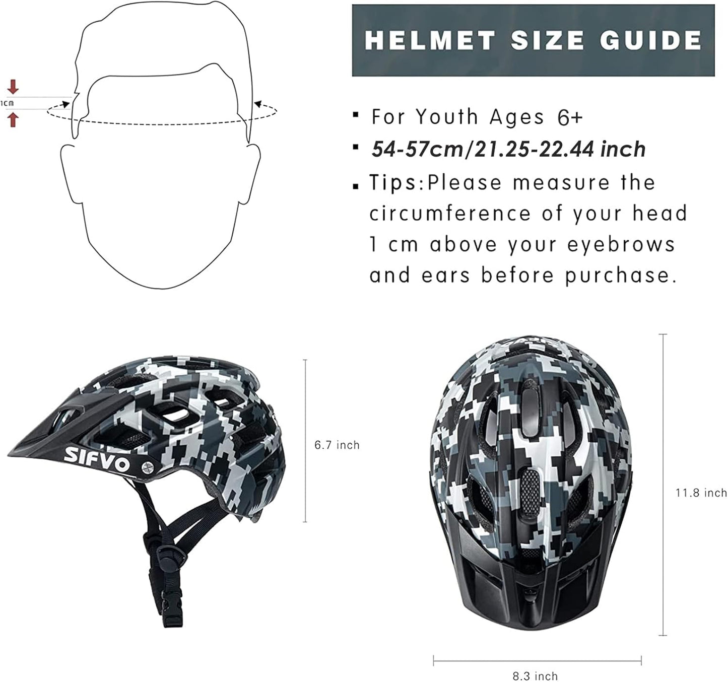 Kids Bike Helmet, SIFVO Kids Helmet 8+ Boys and Girls Bike Helmet with Cool Visor, Bike Helmets for Kids, Youth Bike Helmet Kids Mountain Bike Helmet Lightweight and Sturdy【55-58cm】