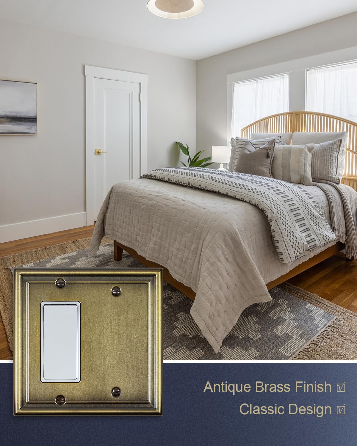 1-Pack Antique Brass Combination Decorator Rocker/Blank Wall Plates, Metal Switch Plates Outlet Covers, 2-Gang, 4.96''*4.88'', Midsize