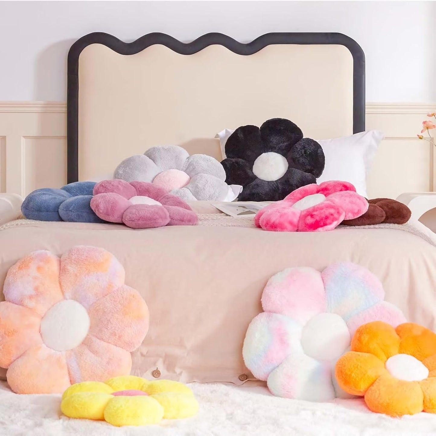 Orange Flower Pillow, 17.7" Flower Shaped Plush Decorative Throw Pillow for Bed