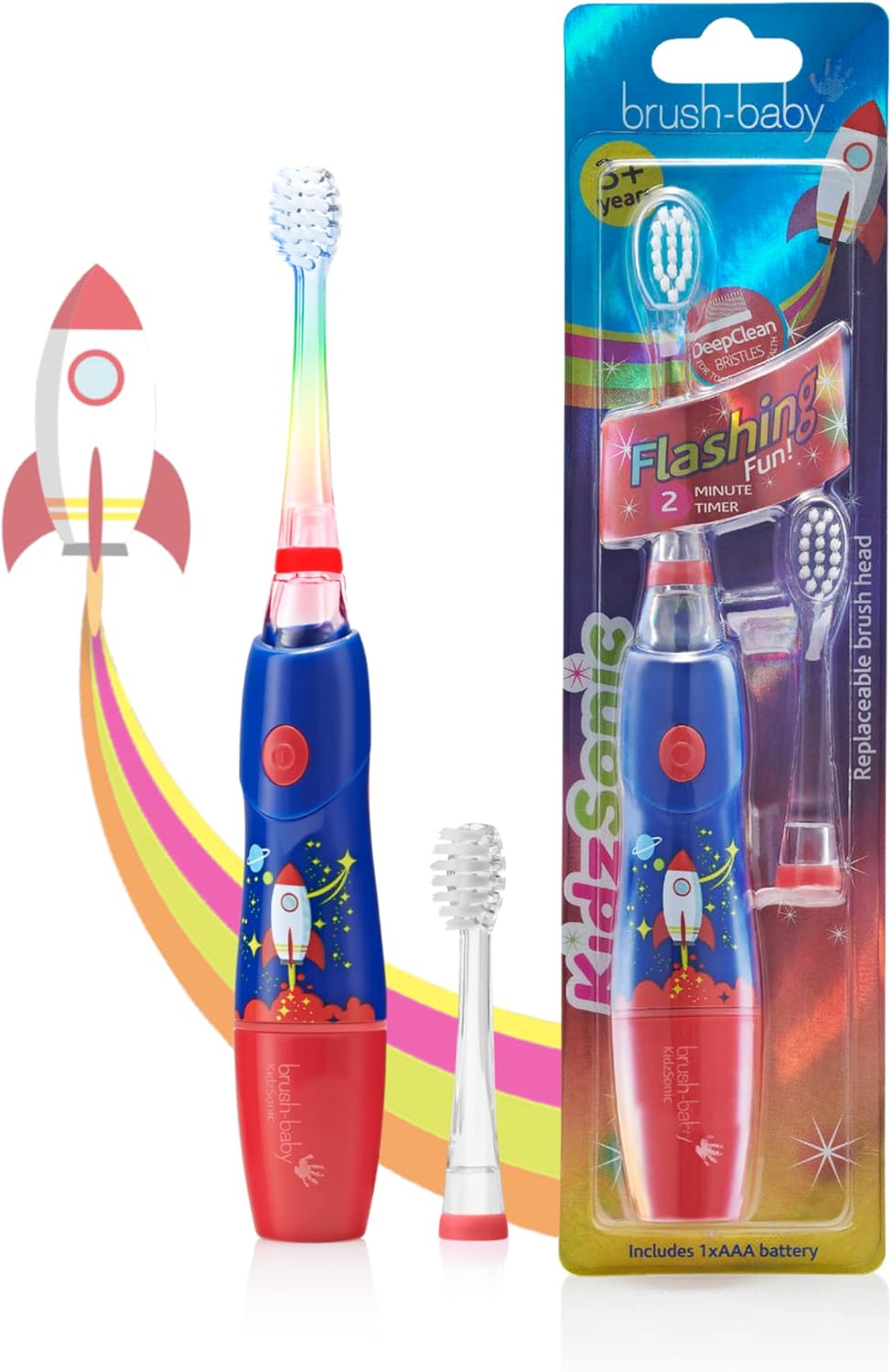 B07YVKSLHYBrush‑Baby - KidzSonic Rocket Kids Electric Toothbrush for Ages 3+ with Disco LED Lights, Gentle Sonic Vibrations, 2-Minute Smart Timer & 30‑Second Pulse Reminders – AAA Battery Included