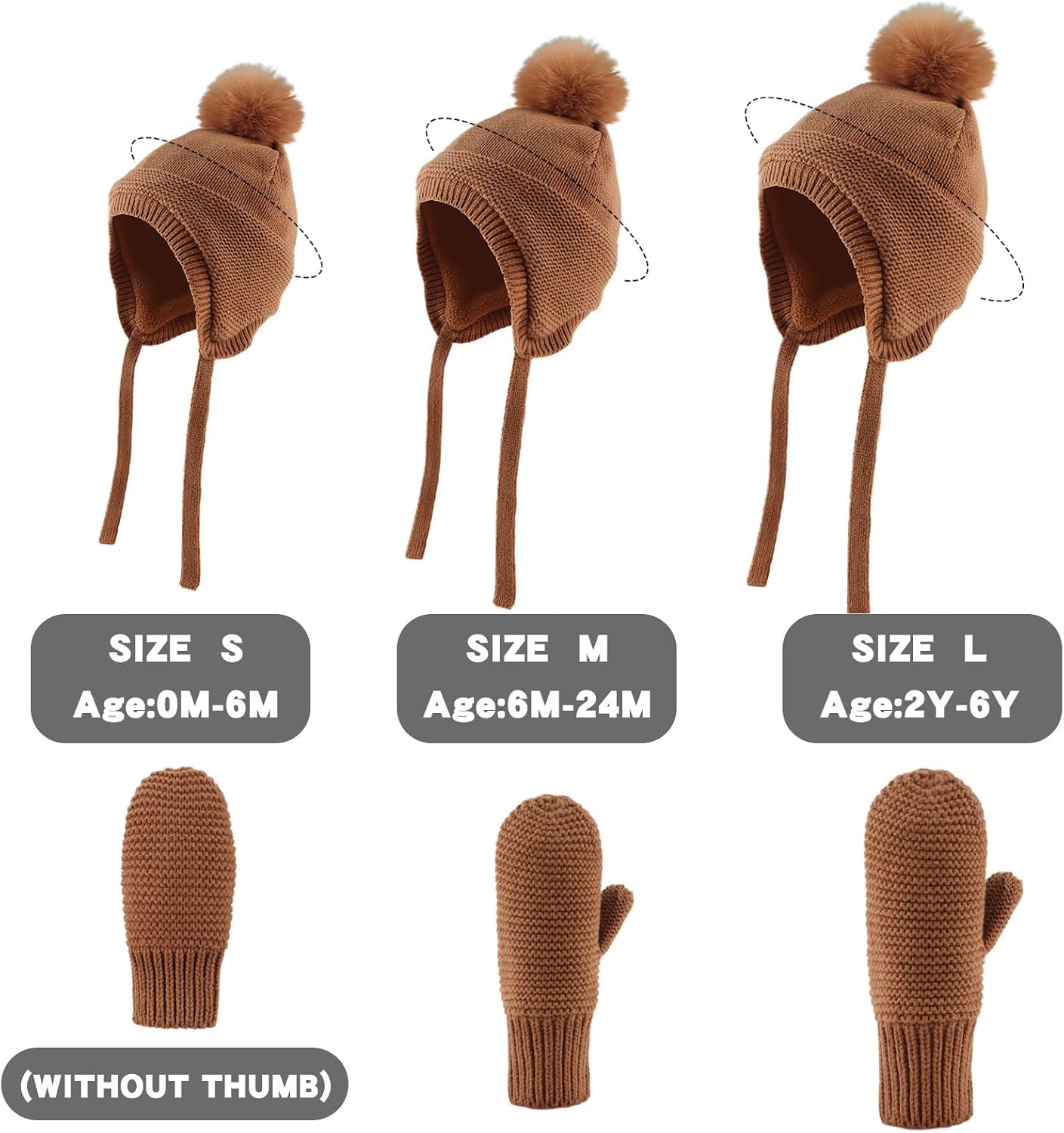 Basic Winter Baby Beanie Gloves Boys Girls Knitted Hat Pompom Kids Earflap Hats Warm Infant Toddler Beanie Mittens Set