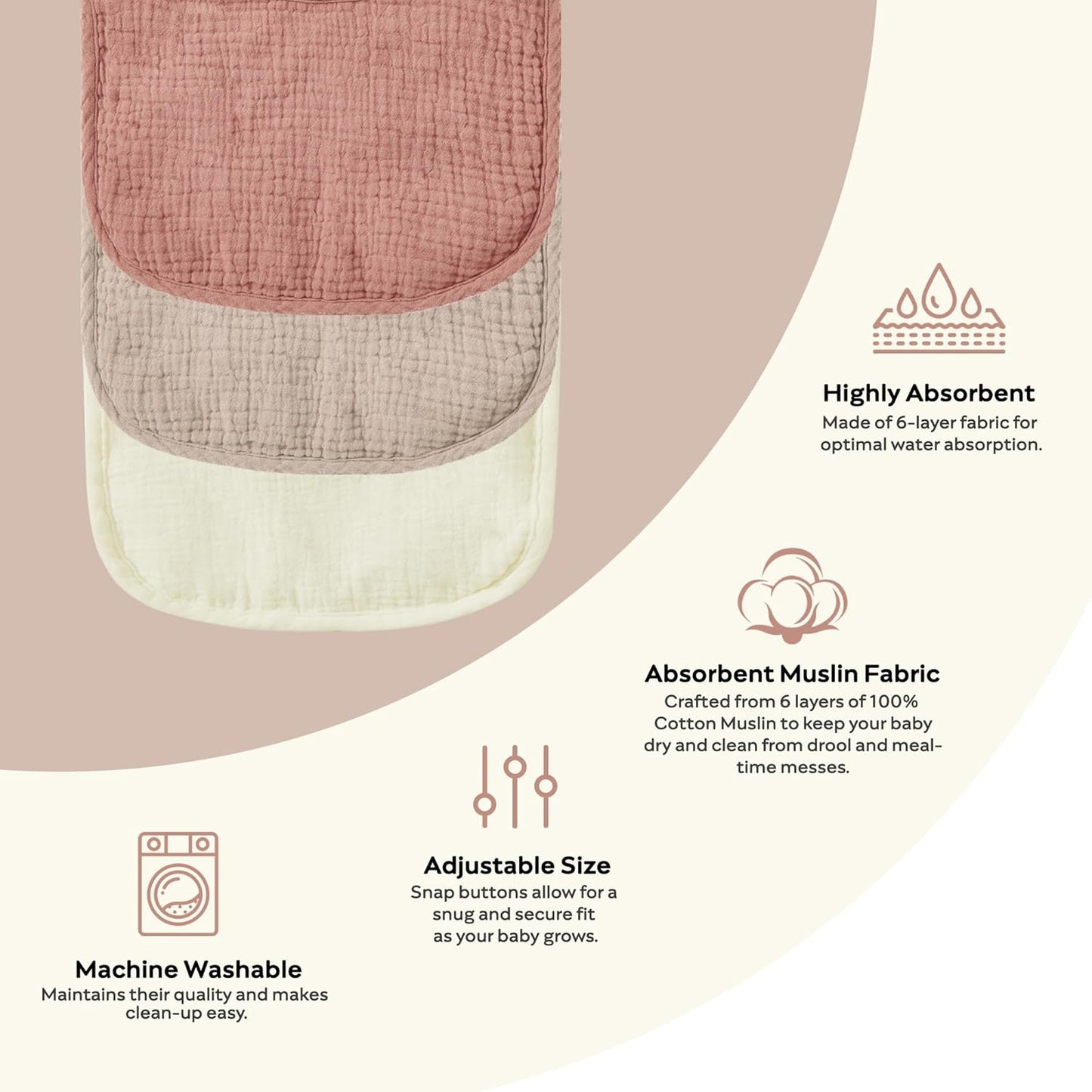 JELLYMONI 8 Pack Muslin Drool Bibs for Babies - Soft Adjustable Bandana Bib with Snaps, Absorbent Unisex Teething Bib for Newborn Girls & Boys