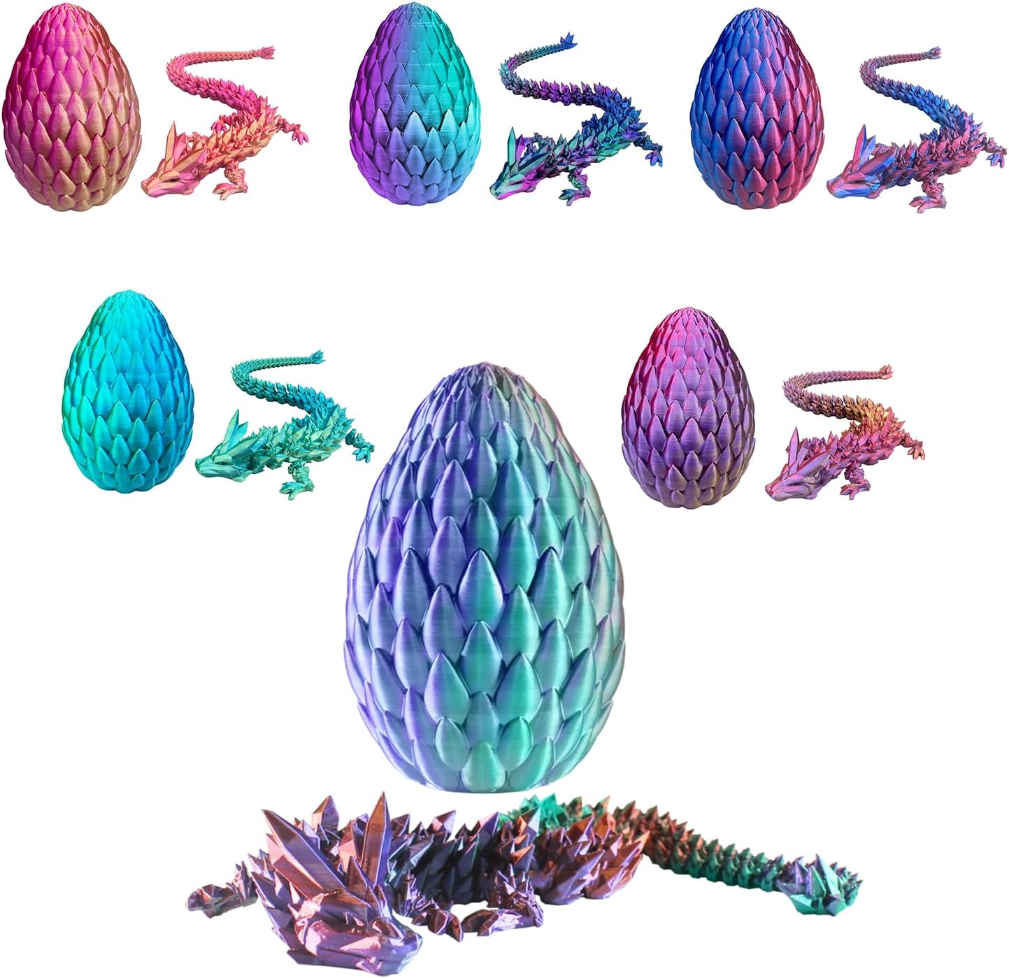 Dragon Eggs with Dragon Inside, 16.5 Inch Large 3D Printed Dragon Egg Articulated Dragon Crystal Dragon Executive Desk Toys Fidget Toy for Autism/ADHD (Green Purple Copper, only Dragon)