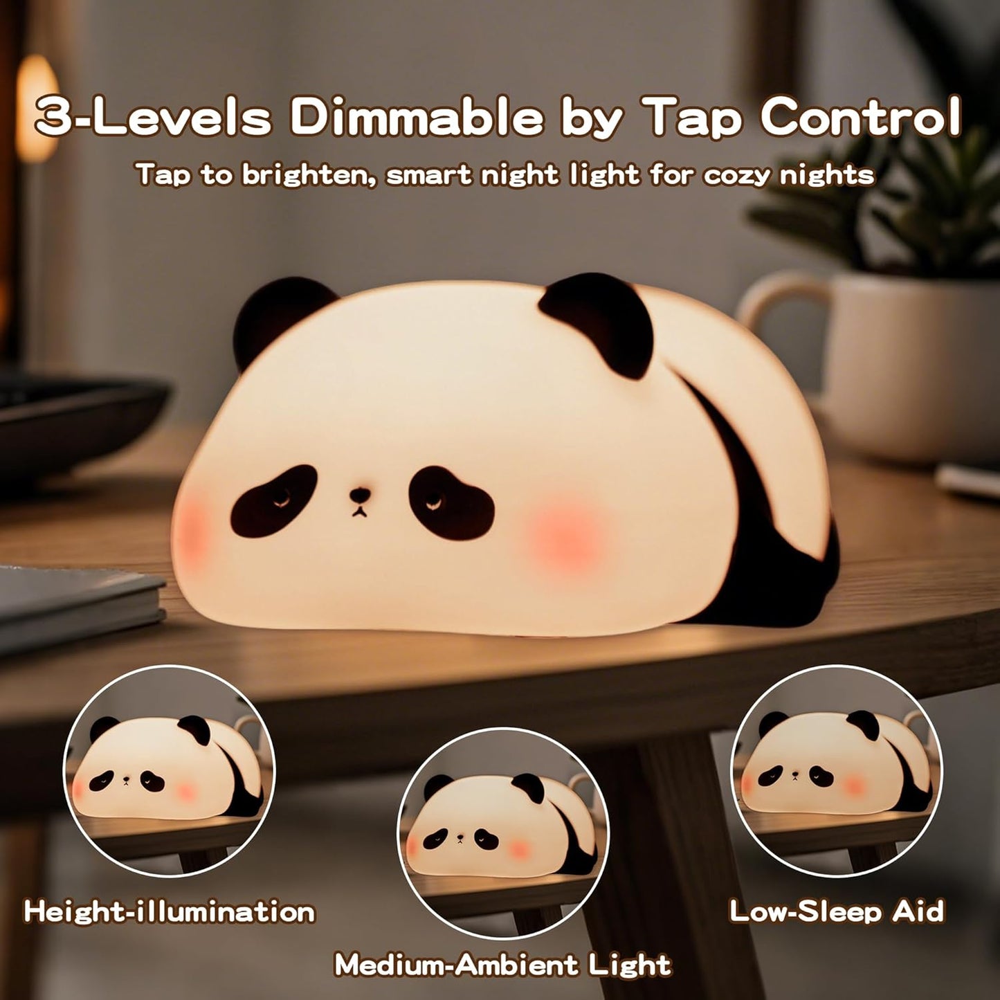 Cute Panda Night Light for Kids, LED Panda Lamp, Food Grade Silicone Novelty Animal Night Lamp,Dimmable Nursery Squishy Nightlight, Cool Gifts for Kids, Office Desk/Baby Boys/Girls Room Decor