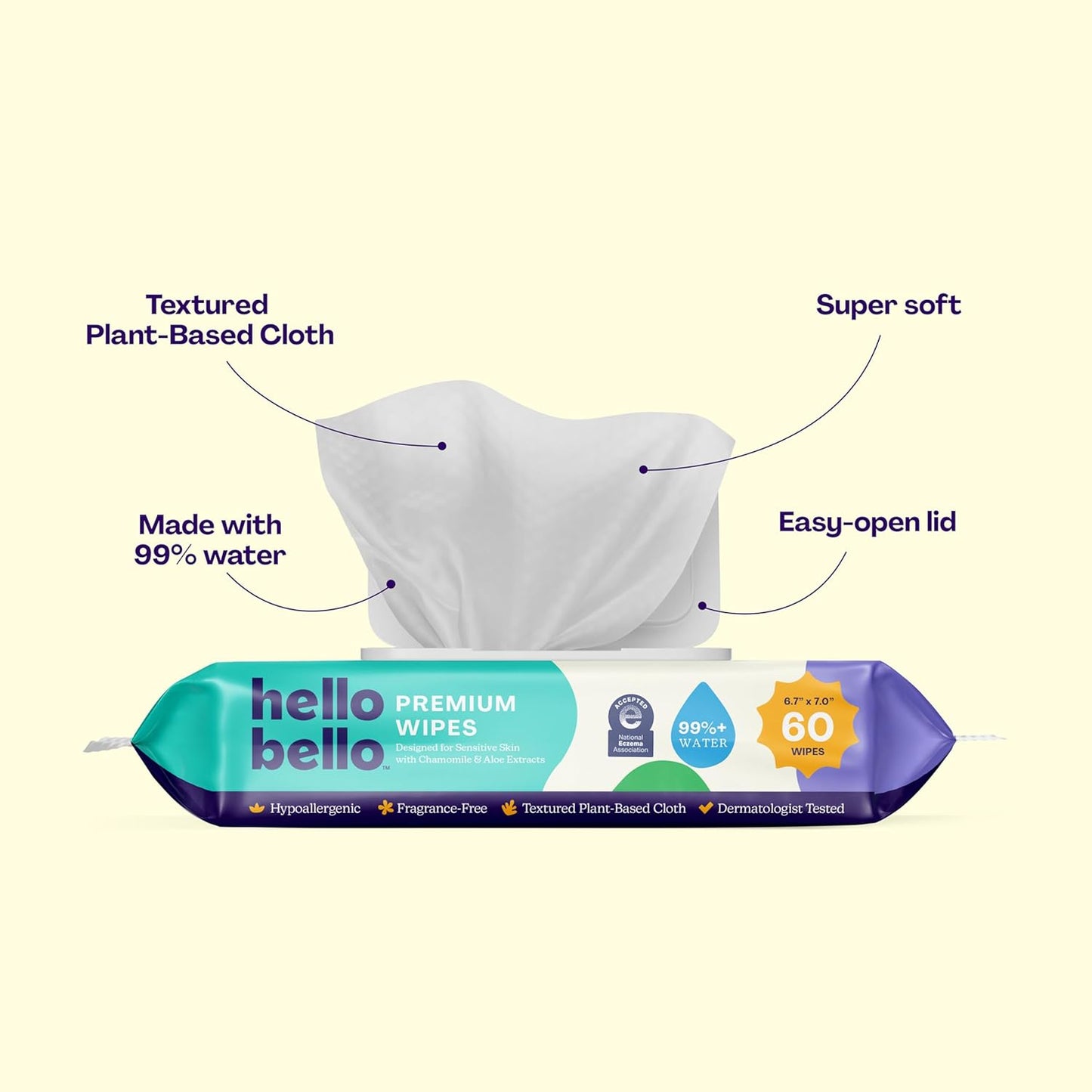 Hello Bello Extra Gentle Unscented Baby Wipes, Plant Based, Made with 99% Water and Aloe for Babies and Kids, 720 Count