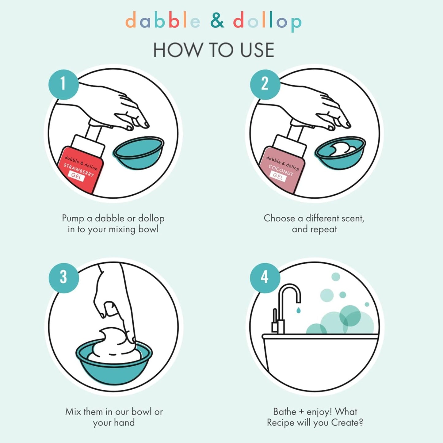 Dabble & Dollop Coconut + Vanilla Body Wash & Shampoo – 3-in-1 Natural Bubble Bath for Kids, Made in USA, No Parabens or Sulfates, Vegan, Gluten-Free, Tear-Free (2-Pack)