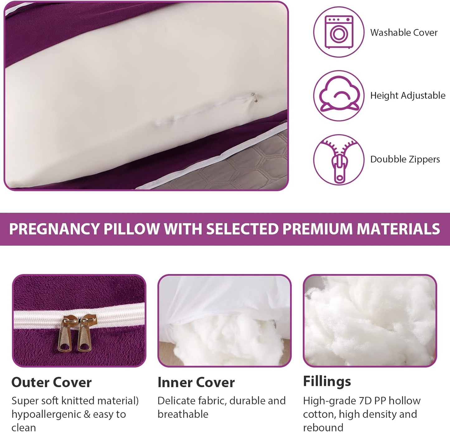 BATTOP Pregnancy Pillows for Sleeping,Full Body Pillow for Pregnancy Women with Removable Cover,Support for Back,HIPS,Legs,Belly,Must Have Maternity Pillow