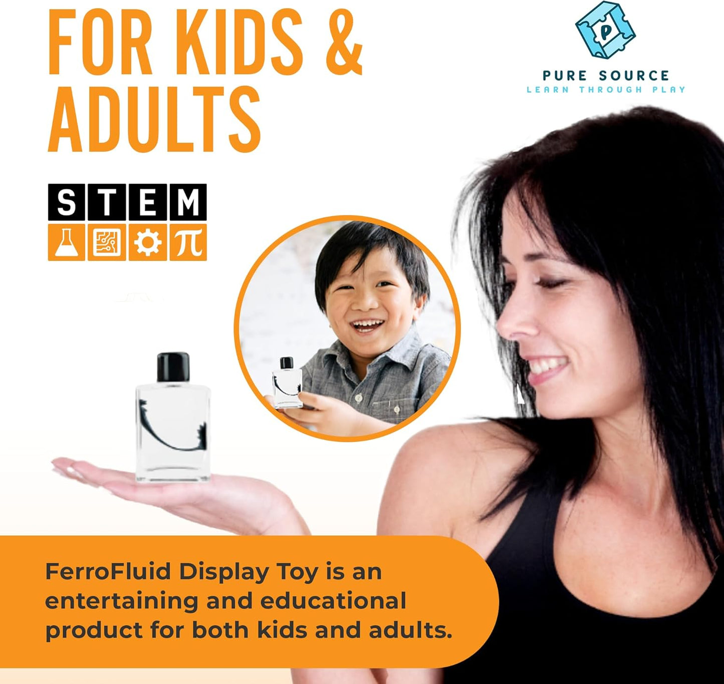 FerroFluid Display Toy Bottle – Ferro Fluid Liquid Metal STEM Toy, Magnetic Desk Toy with Neodymium Magnets, Interactive Kids & Adults Physics Toy, Educational Iron Filings Magnet Science Kit