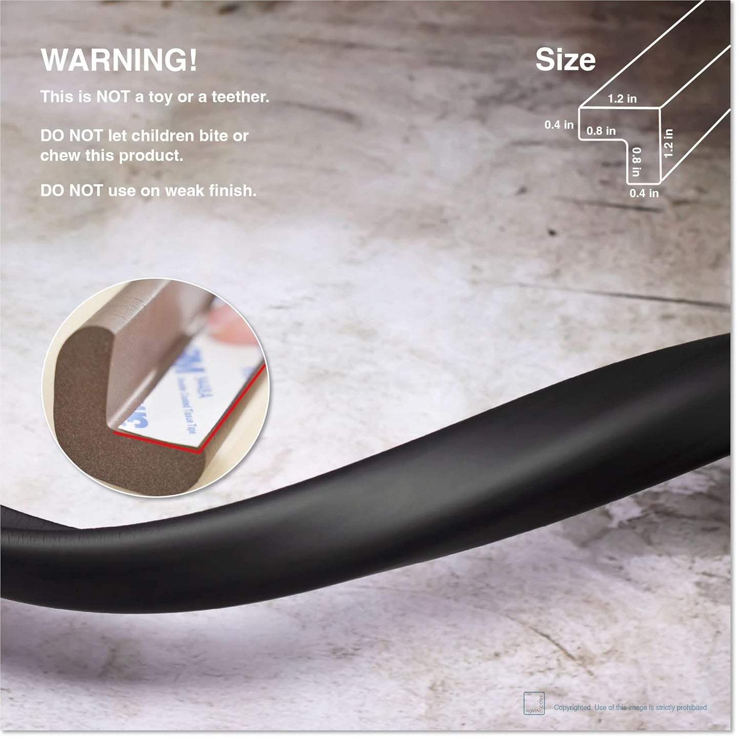 Roving Cove HeftyFit Edge Protector for Baby Proofing (9ft Large Edge Only), Heavy-Duty Soft Rubber Foam Furniture Edge Bumper Guards, Desk Edge Cushion, Wall Corner Covers, 3M Adhesive, Onyx Black