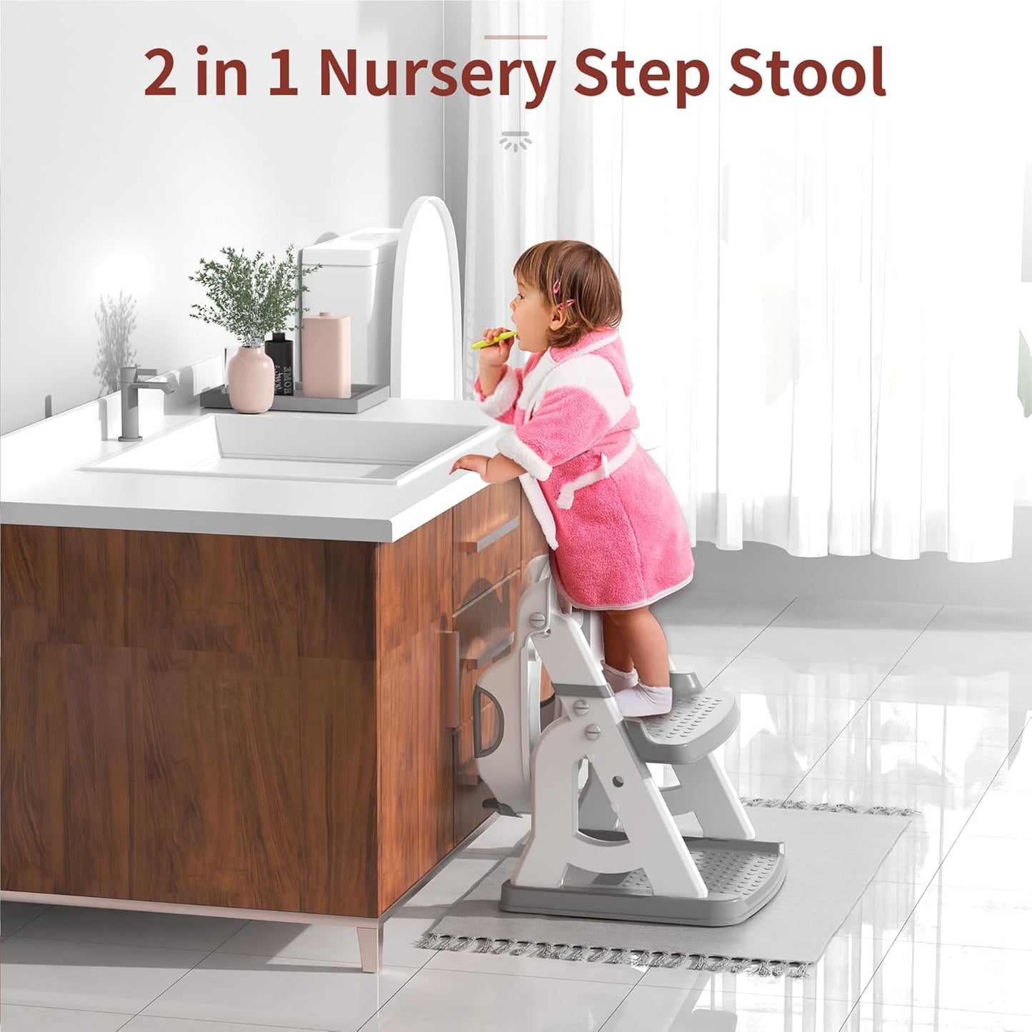 Potty Training Seat, Upgrade 2 in 1 Potty Training Toilet for Toddler, Toddler Toilet Seat for Boys Girls with Splash Guard, Anti-Slip Pad and Step Stool (Grey)