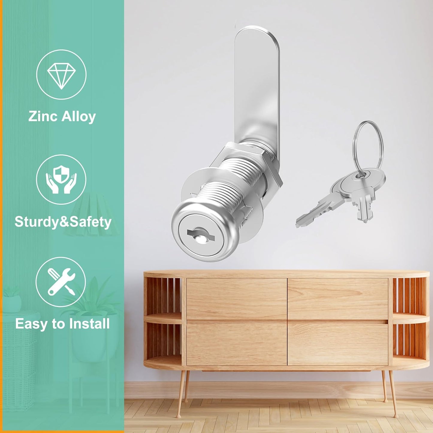 3 Pcs Cabinet Locks with Keys, 1-3/8'' Cam Lock Keyed Alike Fit 1-1/8'' Max Panel, Mailbox Lock with Keys Secure Drawer RV Storage Locks, Zinc Alloy