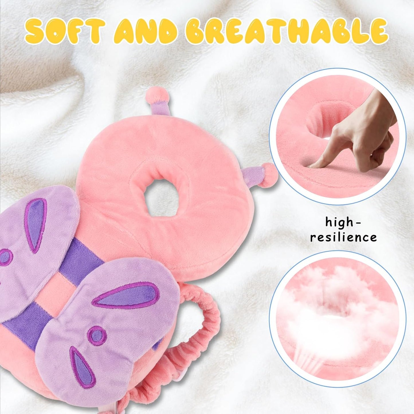 Baby Head Protection Backpack - Soft & Comfortable, Cute Cartoon Design, Pink Butterfly