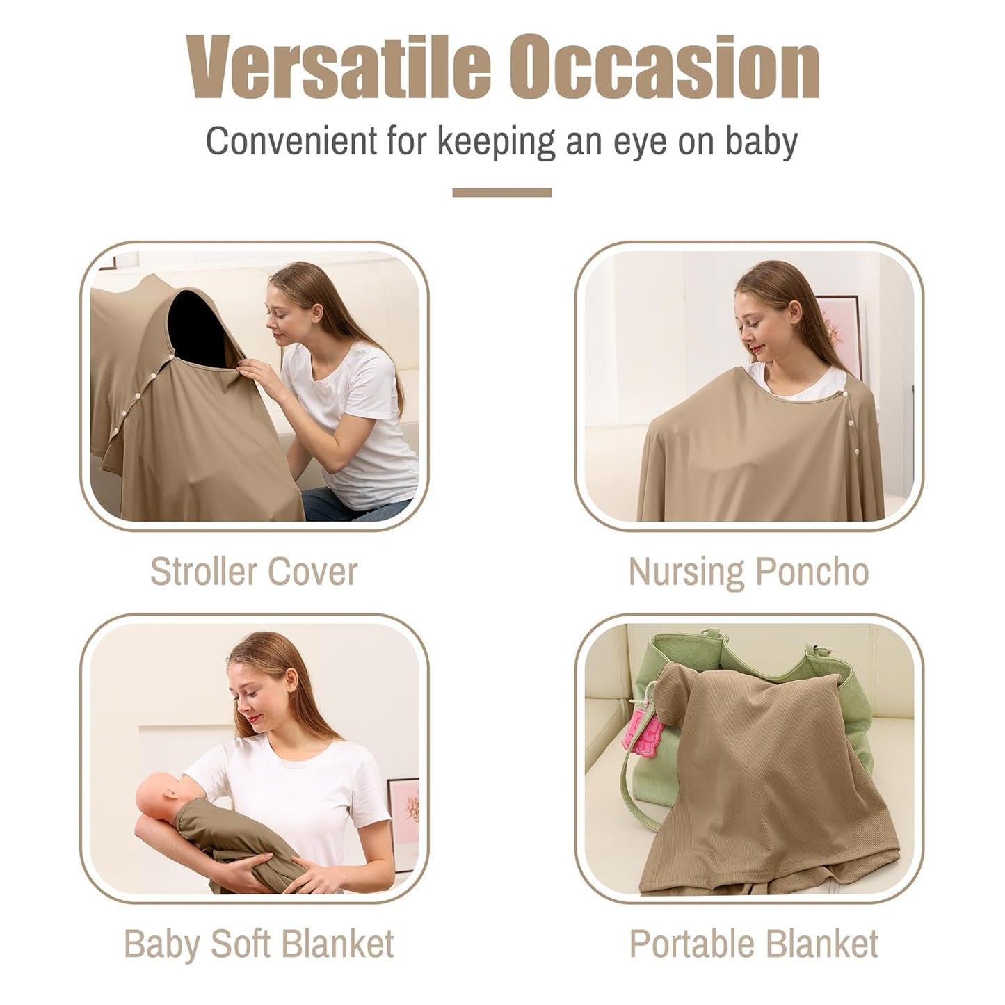 Nursing Cover for Breastfeeding- Viscose from Bamboo Ribbed Covers for Baby Breast Feeding, Full Coverage Privacy, Soft & Breathable Nursing Covers, Multi-Use Shawl Car Seat Cover