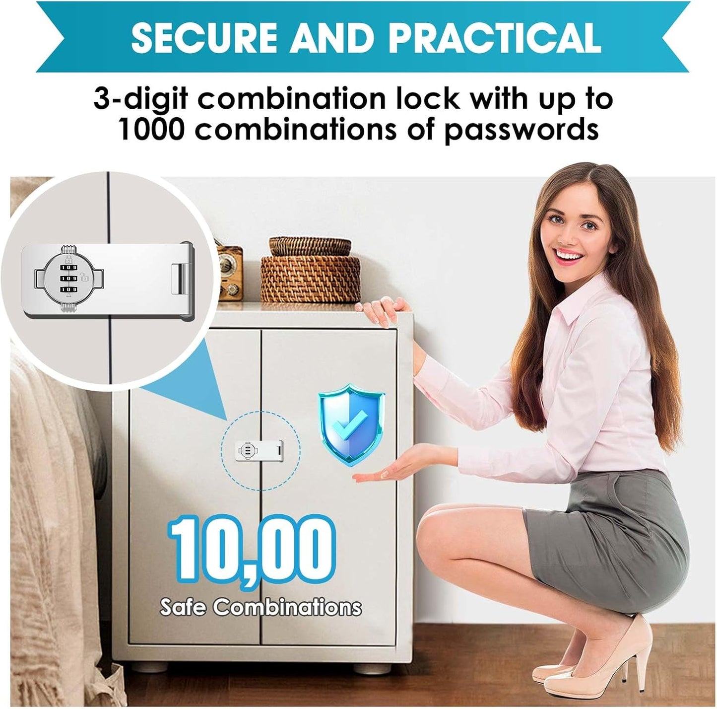 4.5 in Mechanical Combination Swing Hasp Lock, Combination Cabinet Lock, Small Door Security Latch for Cabinets, Drawers, Closets, Storage Cabinets and Barn Doors (Silver-1pc)