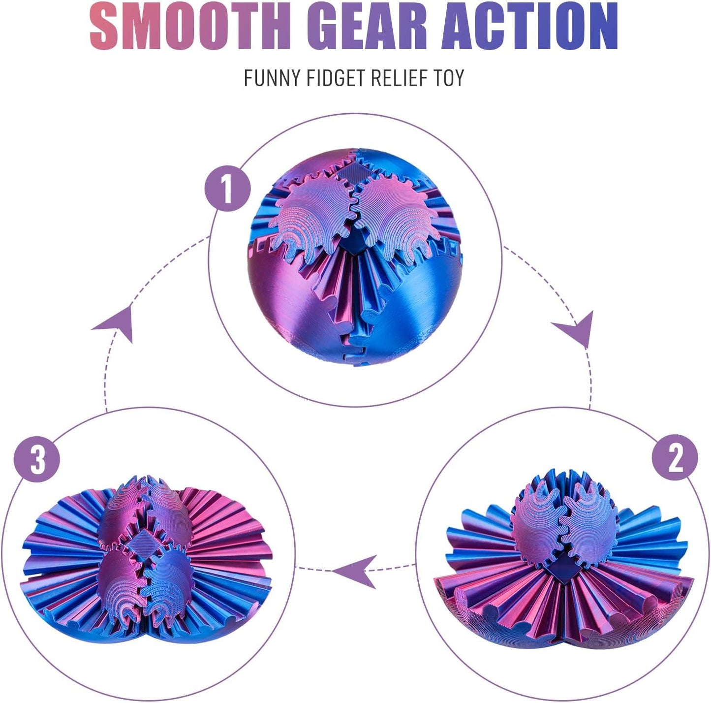 Gear Ball 3D Printed Gear Ball Spin Ball Fidget Toy Spin Ball Cube Fidget Toys Gearsphere Gear Ball Fidget Toy Stress Relief Desk Toy Relax Anxiety Toy for Children Adult (Purple Blue)
