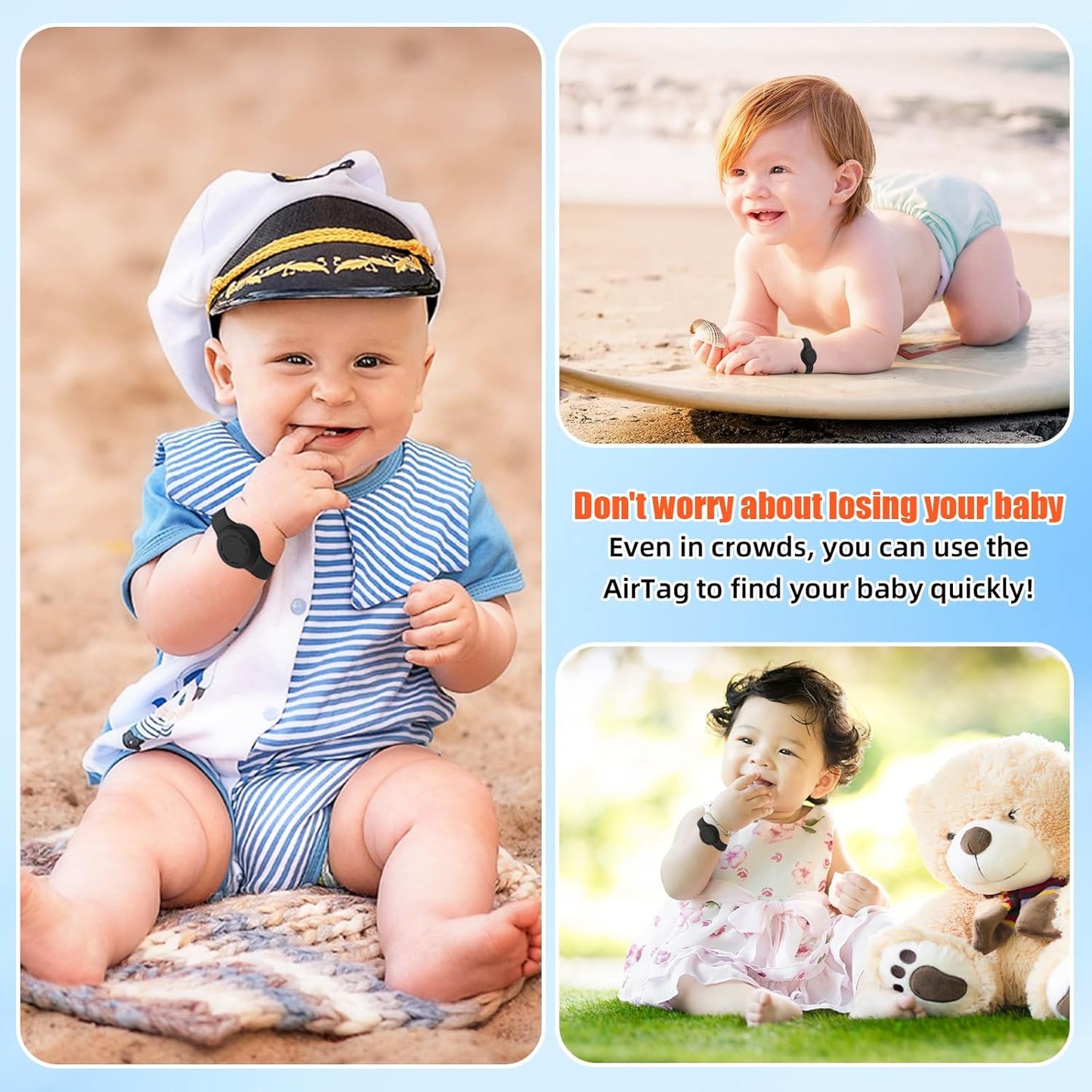 Waterproof Airtag Bracelet for Kids, Silicone Wristband Compatible with Apple Air Tag Hidden Holder Case, GPS Tracker Anti-Lost Adjustable Airtag Strap for Toddler Child (Black)