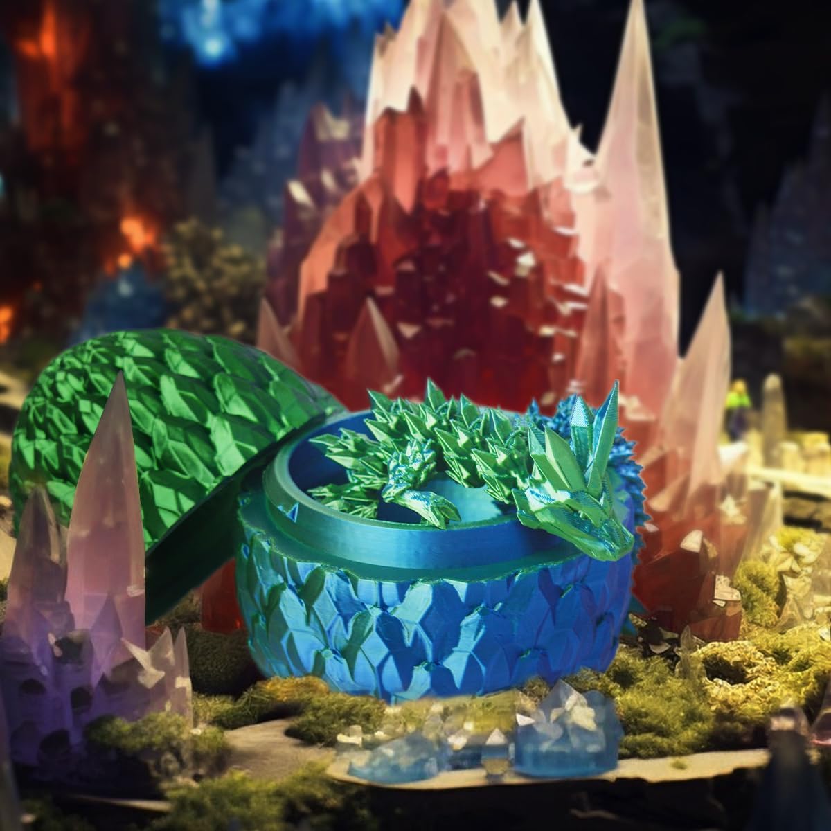 3D prited dragon ,3D Printed Dragon in Egg, Crystal Dragon Fidget Toy for Adult, Home Office Decor Executive Desk Toys, Fidget Toys for Adults and Kids (Blue Green)