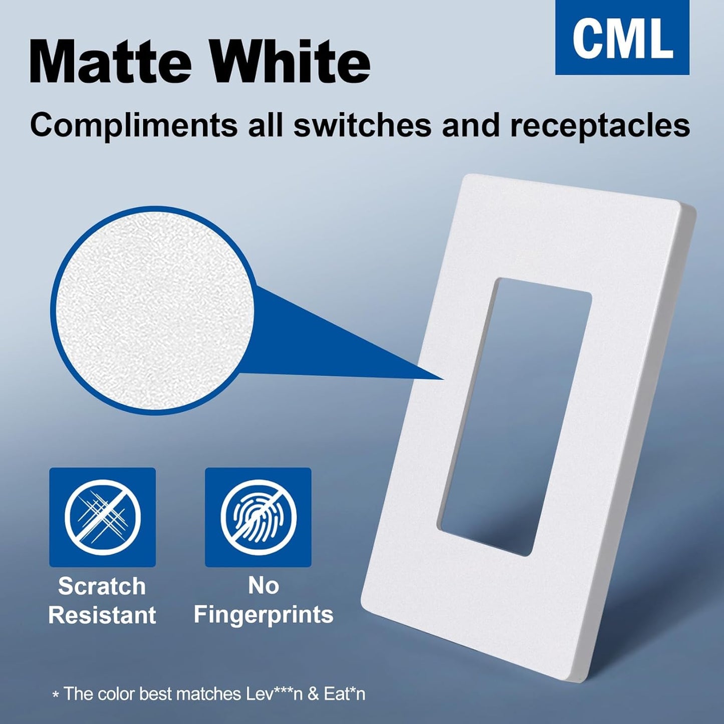 CML Matte White Decorator Screwless Wall Plate, 8 Pack 1-Gang Outlet Covers and Switch Plates, Scratch and Impact Resistant, Hidden Screws, Polycarbonate, Standard Size 2.91” X 4.68”