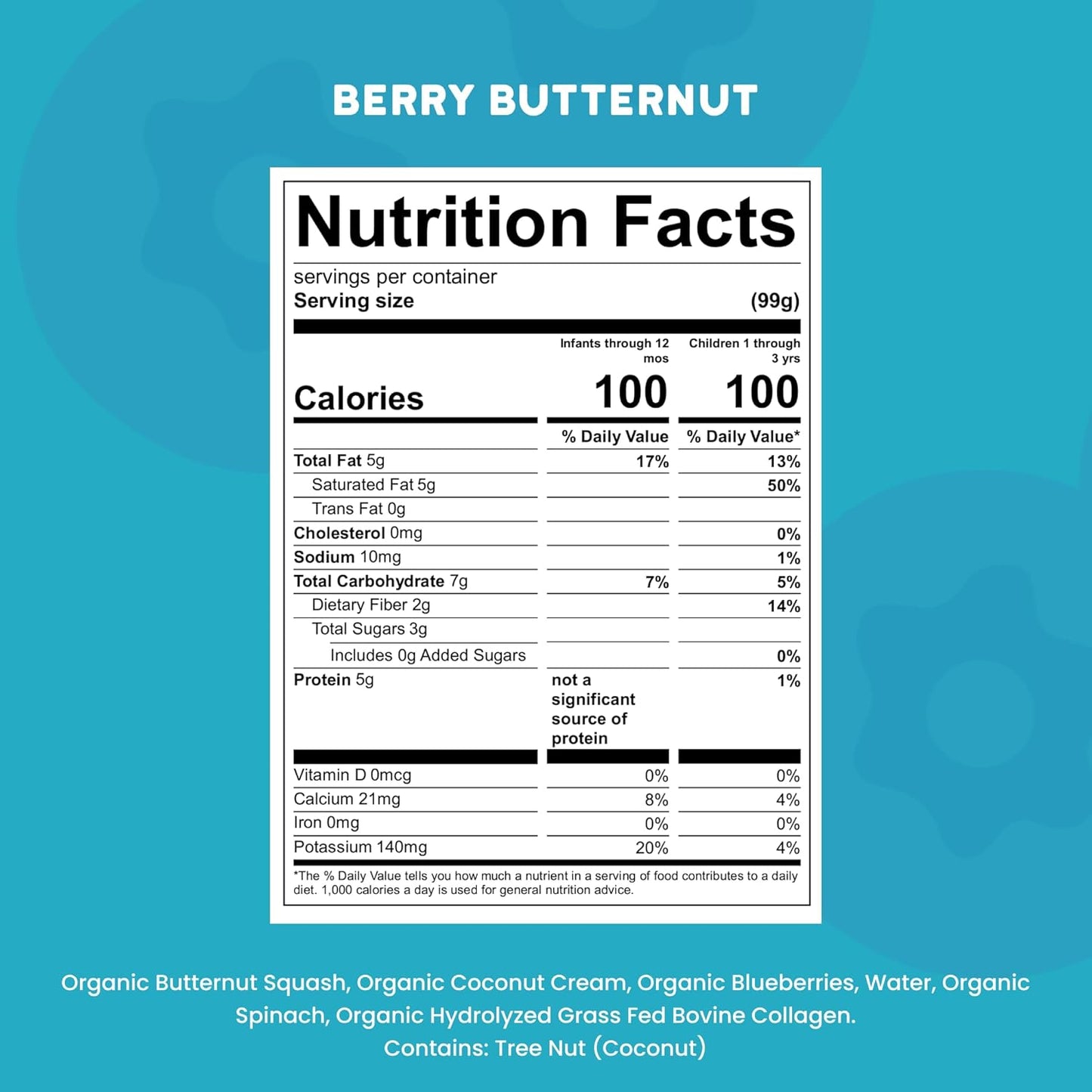 Serenity Kids 6+ Months Dairy Free Smoothie Baby Food - USDA Organic - Grass Fed Collagen Protein - 3.5 Ounce BPA-Free Pouch - Berry Butternut Protein Smoothie Baby Pouches - 6 Count