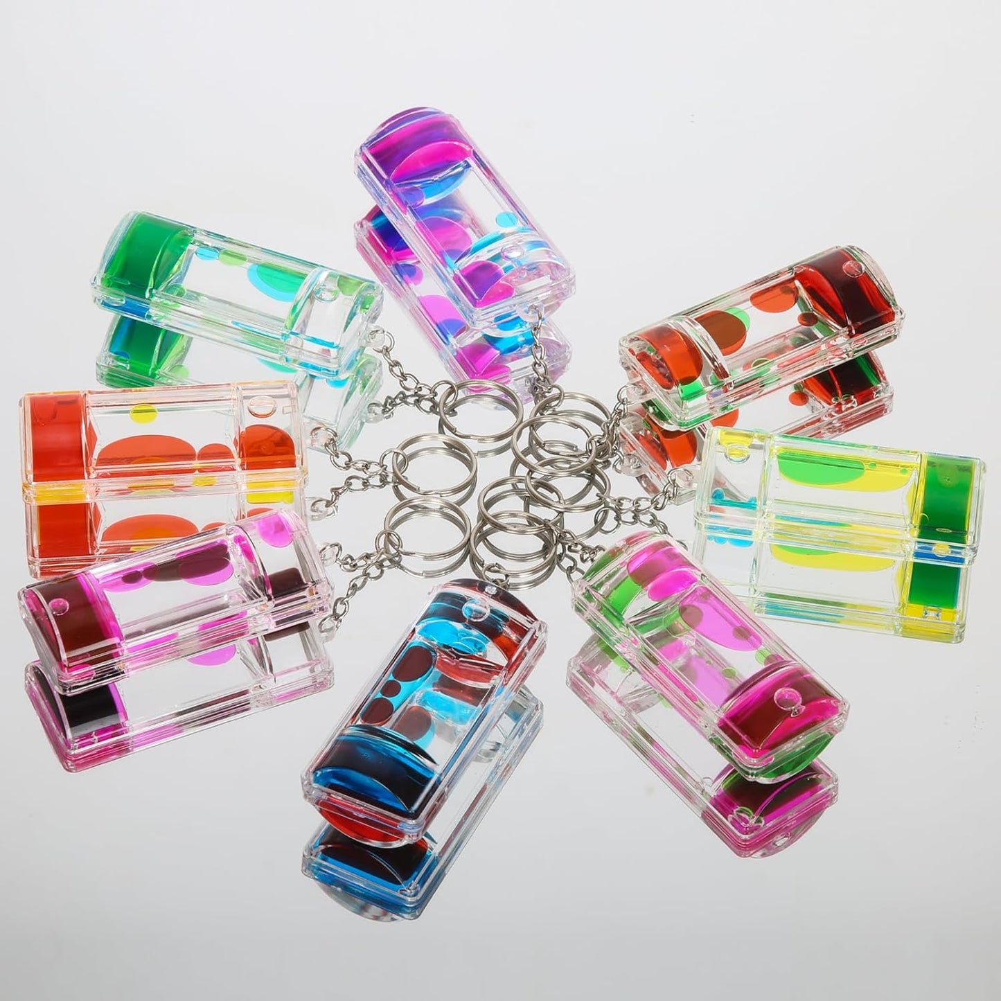 Dynamic Liquid Timers Key Chain Set, Colorful Motion Bubbler Timekeeper Key Chain, Liquid Hourglass Keychains