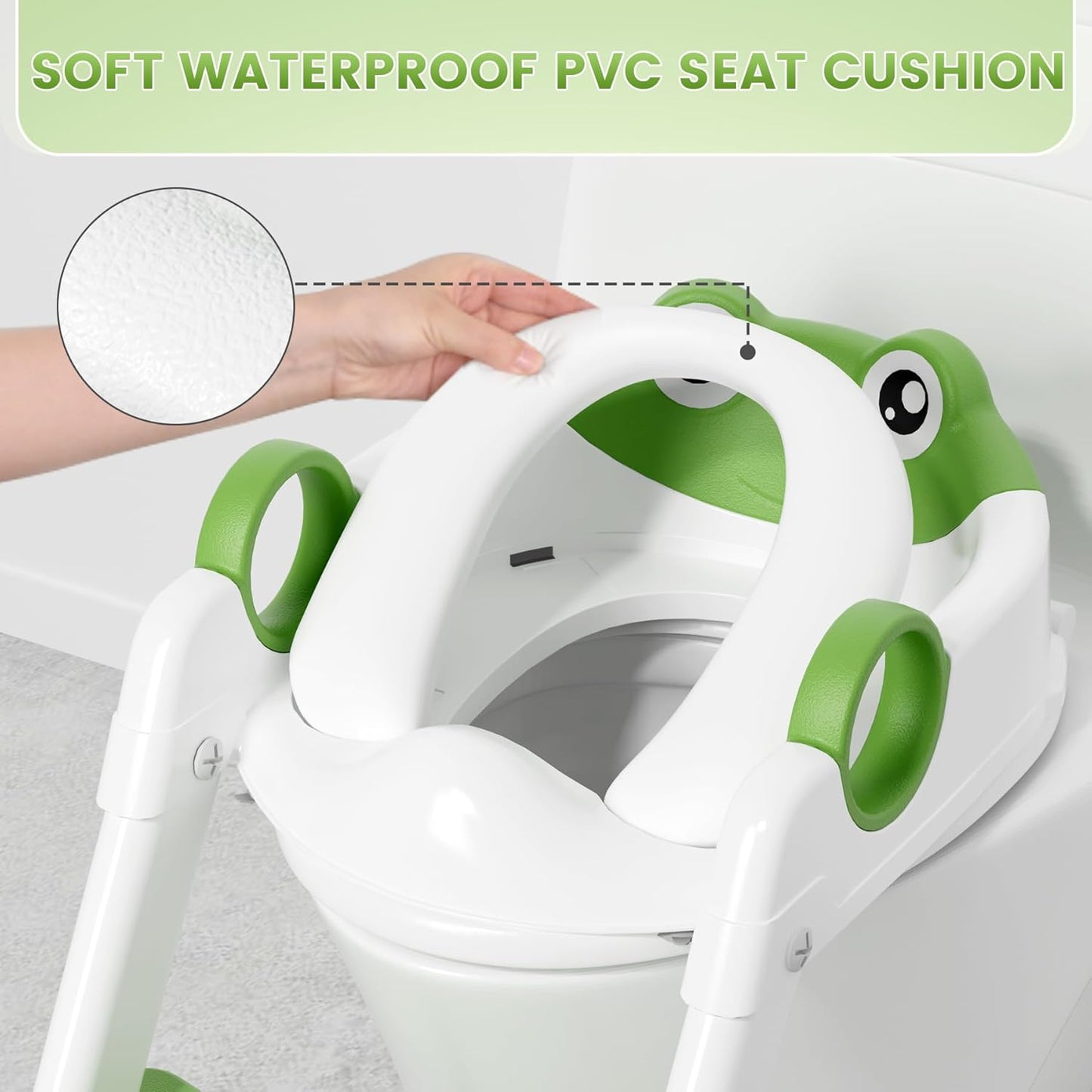 Frog Toilet Seat, Potty Training Seat for Toddler, Upgrade Potty Training 2 in 1 Toddler Toilet Seat for Boys Girls,Waterproof Soft Mat Non-Slip Step Stool