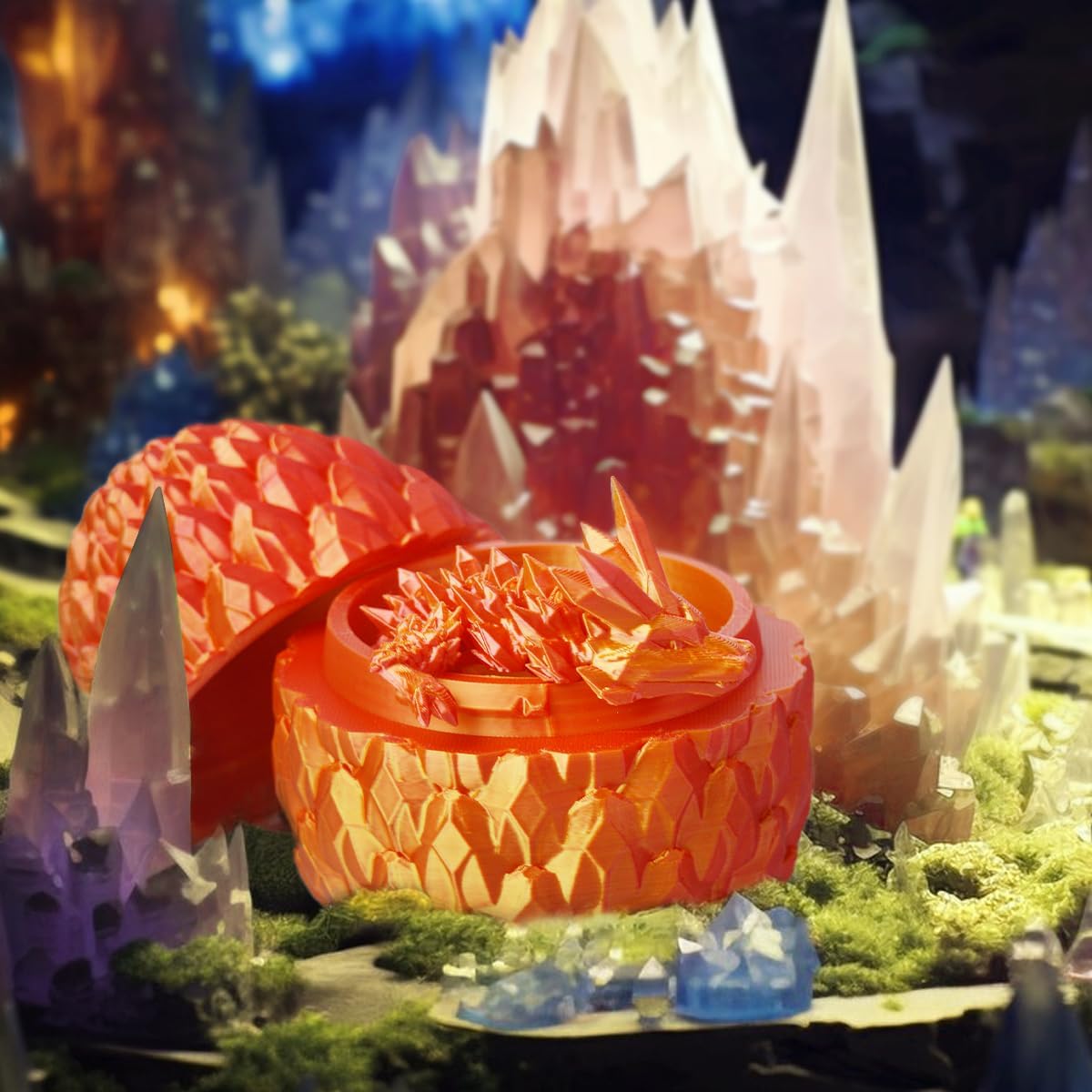 3D Prited Dragon,3D Printed Dragon in Egg, Home Office Decor Executive Desk Toys, Fidget Toys for Adults and Kids (Silk Red)