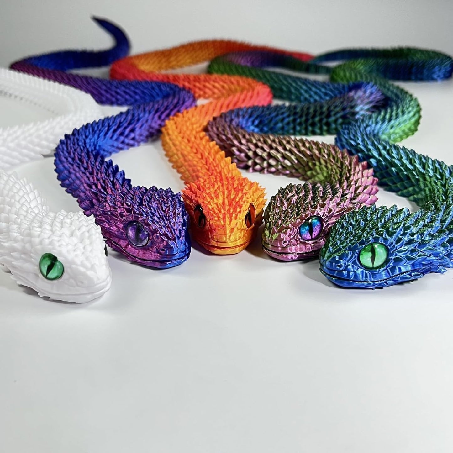 3D Printed Animals-Snake Viper, 24 in Surprise Mystery Snake Fidget Toy Creative Toy 3D Printed Articulated Snake Collectibles Home Office Executive Desk Decor (Blue Green)