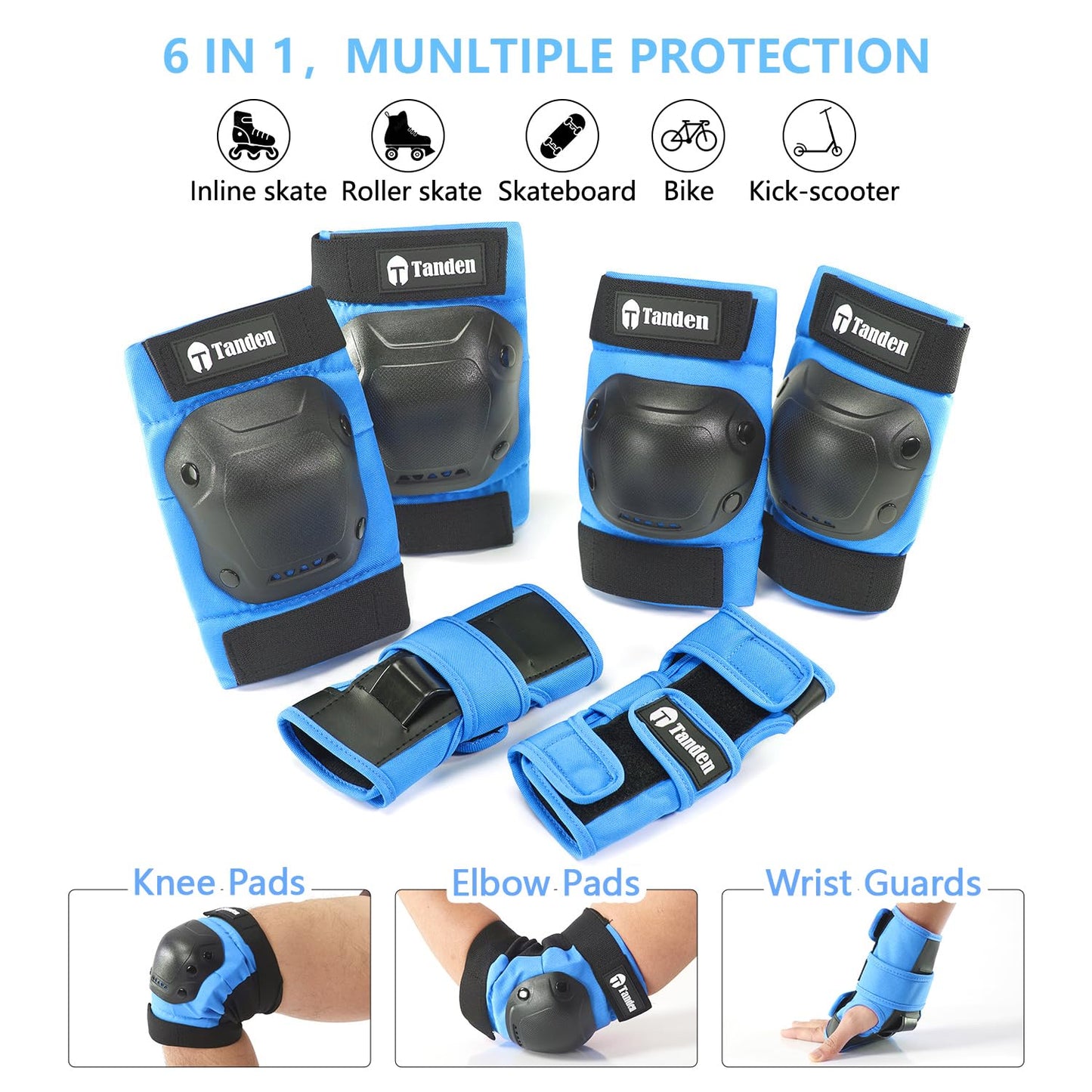 Skating Protective Gear Kids Knee Pads and Elbow Pads Set, Bike Knee Pads for Kids Wrist Guards for Roller Skating Toddler Knee and Elbow Pads Blue, Child (3-9 years)