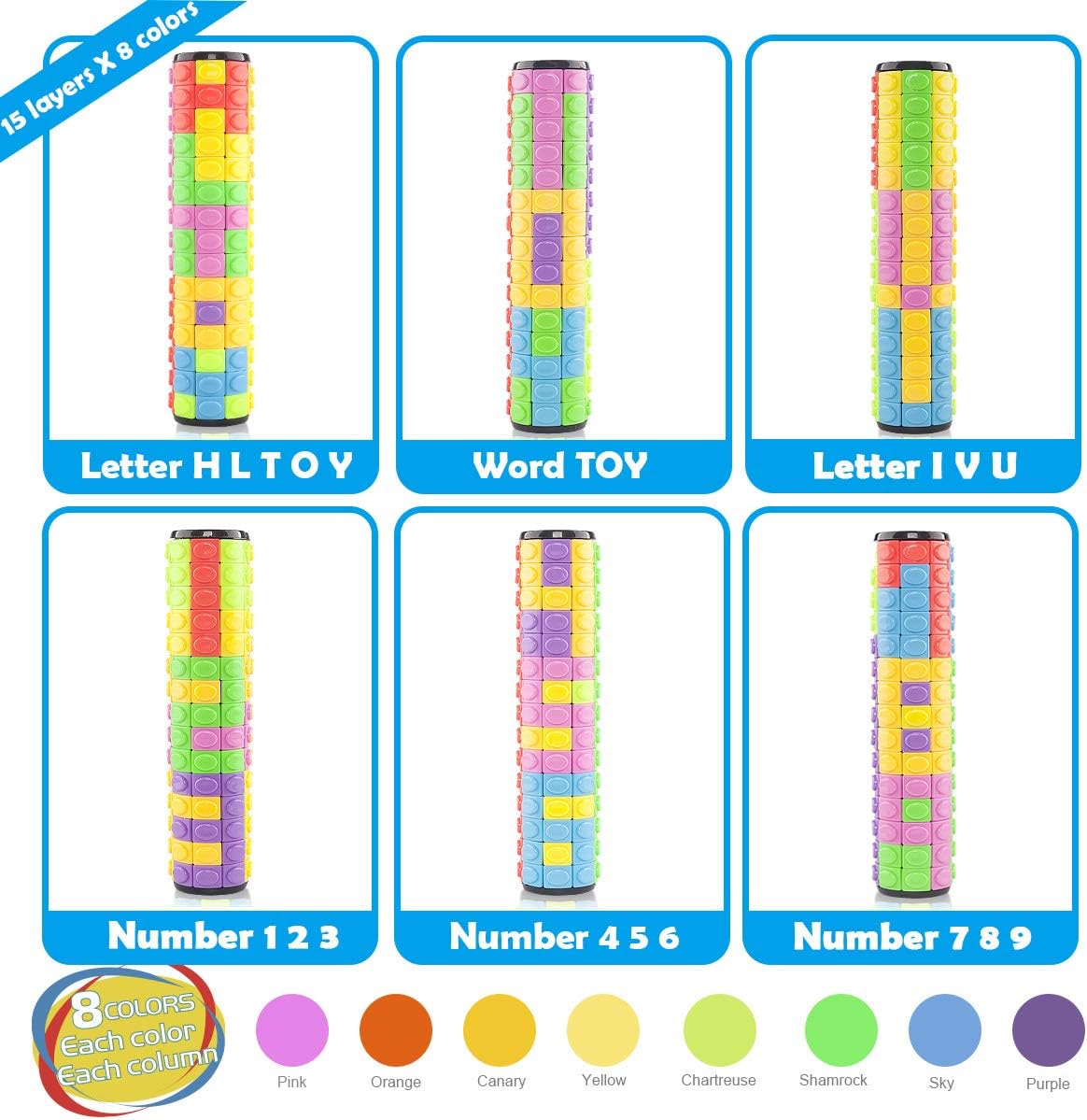 R.Y.TOYS Rotate and Slide Puzzle-Design Patent,Fidget Toys(Restore/Create)-8 Colors,15 Layers-Detach Piece for Quick Play,Brain Teaser,Sensory Toys,Stocking Stuffers,Easter Basket Stuffer Essentials