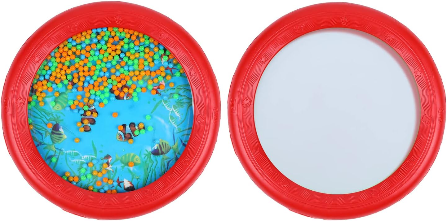 Musfunny Ocean Drum Wave Bead Drums Gentle Sea Sound Music Gift Musical Educational Sea Sound Drum Tool for Kid Child Baby (Red)