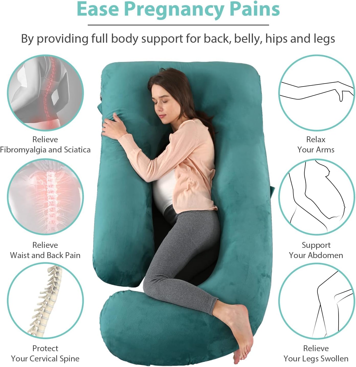 BATTOP Pregnancy Pillows for Sleeping,Full Body Maternity Pillow with Removable Cover,Support for Back,HIPS,Legs,Belly for Pregnant Women,Pregnancy Must Haves
