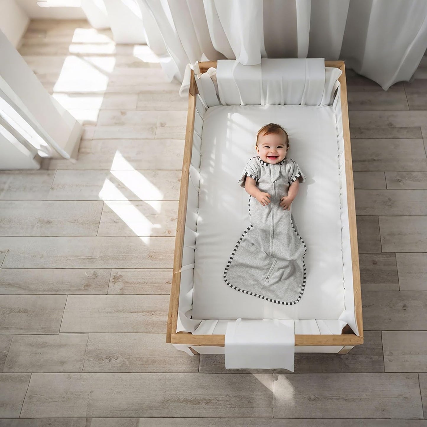 Transition Swaddle, 2 Pack 100% Cotton Baby Sleep Sack, 2-Way Zipper Infant Arm Up Swaddle for Newborn Baby Boys Girls (Light Green + Light Grey, M(3-6 Months))