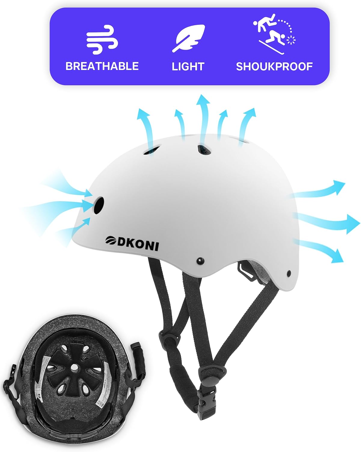 Kids Bike Helmet, Adjustable and Multi-Sport, from Toddler to Youth, 3 Sizes