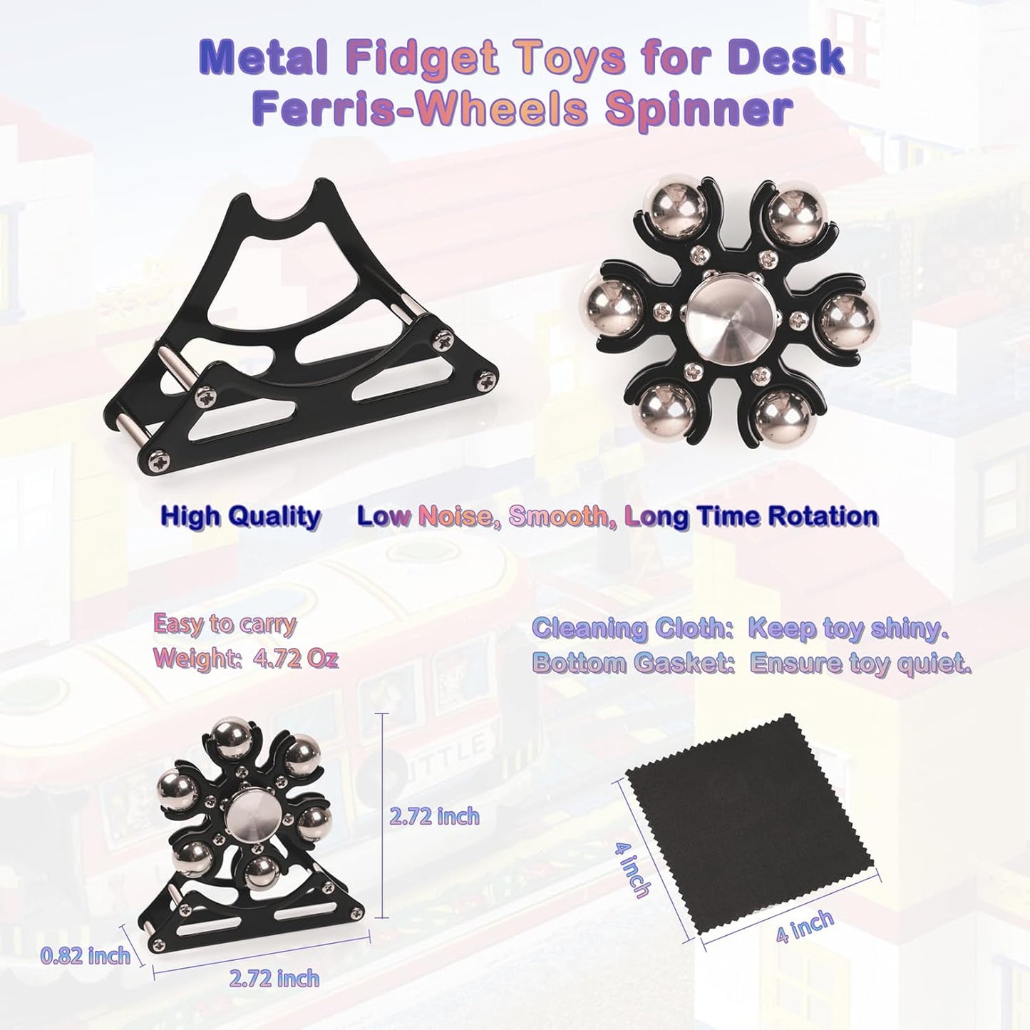 Desk-Fidget-Toys for Ferris-Wheels-Spinner: 4mins Kinetic-Metal-Spinner, Cool-Gadgets-Stuff for Kid Children Teen Adult EDC-Toy, ADHD Tools Stress Relief for Office Home School Men Woman Christmas