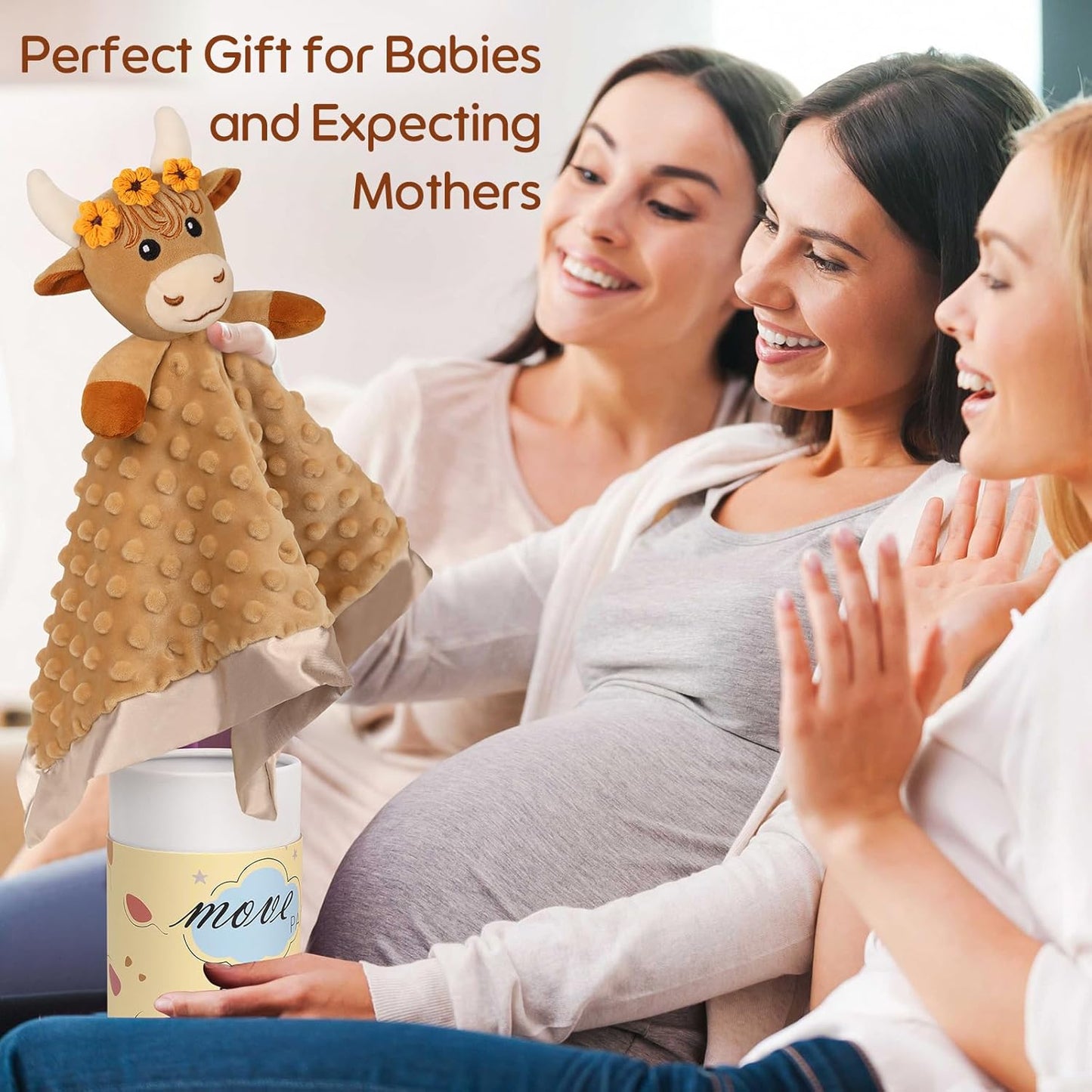 Loveys for Babies, Soft Baby Security Blanket Lovies for Babies, Stuffed Animals Blankie for Newborn Infant with Baby Snuggle Toy, Gilrs Gifts Highland Cow Security Blanket 16 Inch