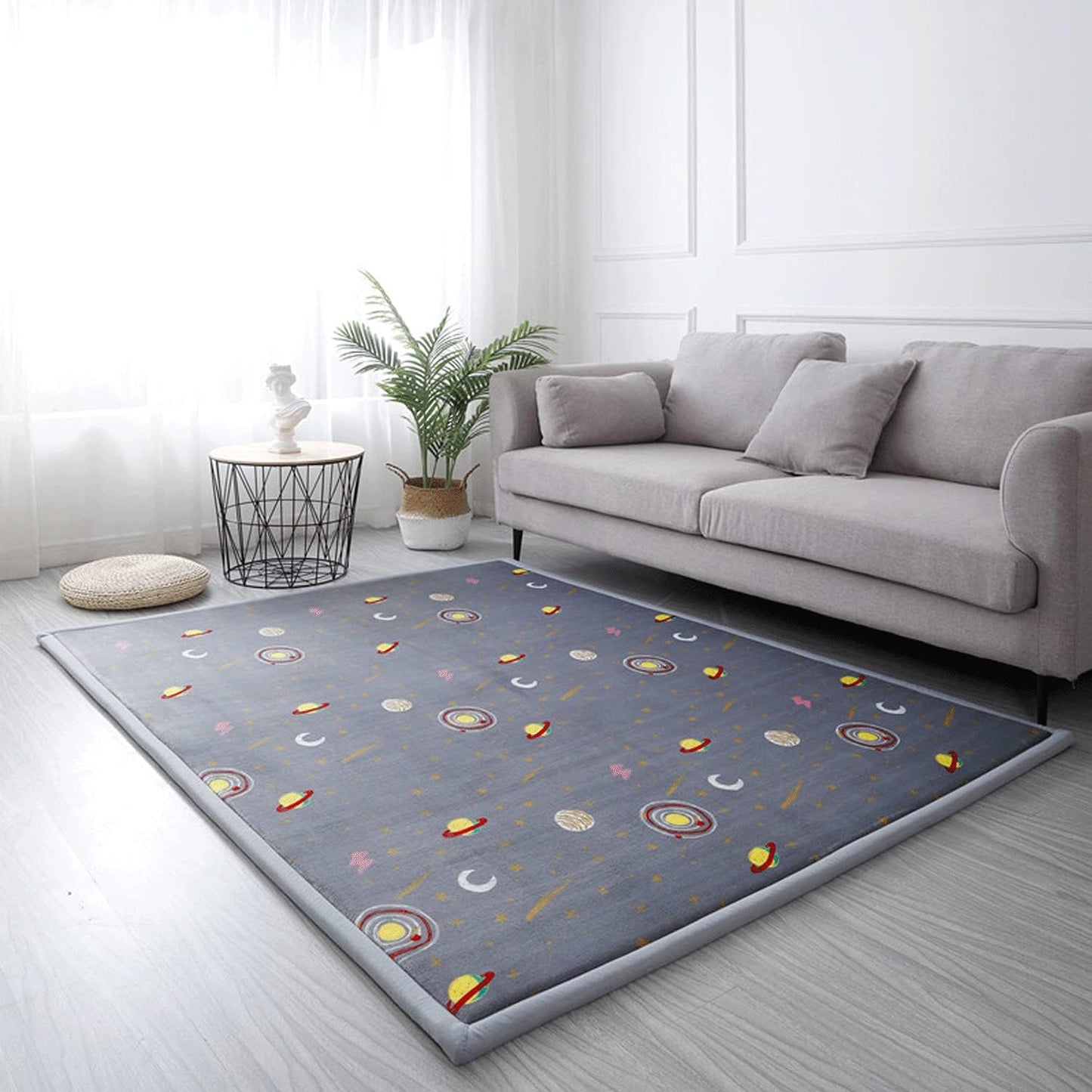 Loartee Coral Velvet Area Rug - 1" Thick Memory Foam Baby Play Mat, Washable Toddler Carpet, Home Decor for Living Room, Nursery, Kids Bedroom, Astral Gray, 6'7"x7'10"