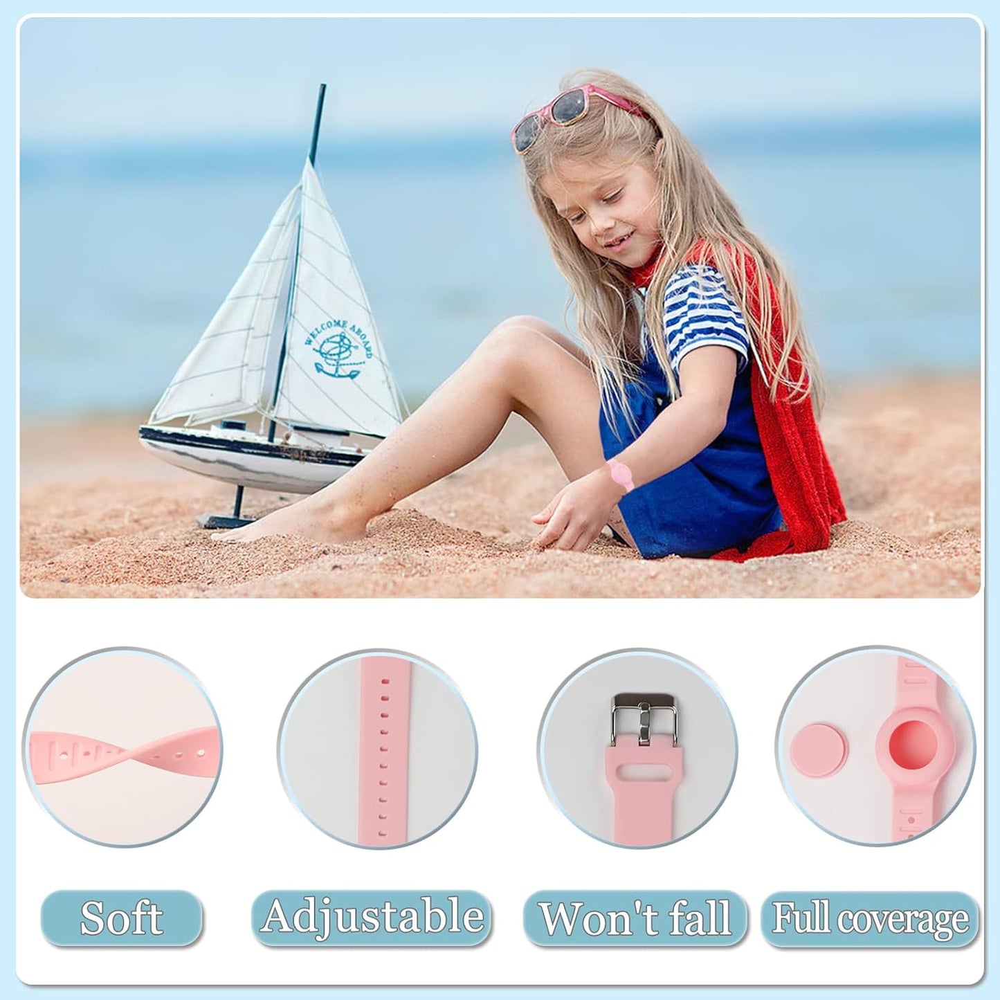 Waterproof Airtag Bracelet for Kids, Silicone Wristband Compatible with Apple Air Tag Hidden Holder Case, GPS Tracker Anti-Lost Adjustable Airtag Strap for Toddler Child (4 Pack)