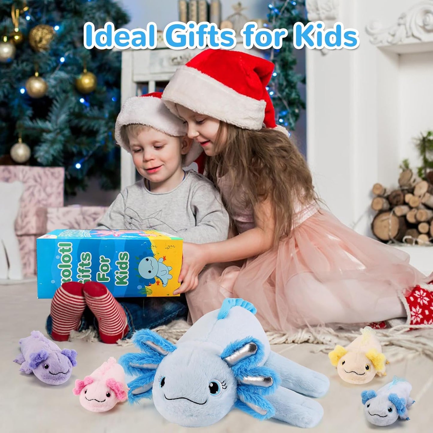 5 Pieces Axolotl Stuffed Animals with Babies Inside Belly - 1 Mommy Stuffed Axolotl with 4 Babies - Blue Axolotls Plush Toy for Kid Age 3-8, Gift Ideal for Christmas, Valentine's, Birthday