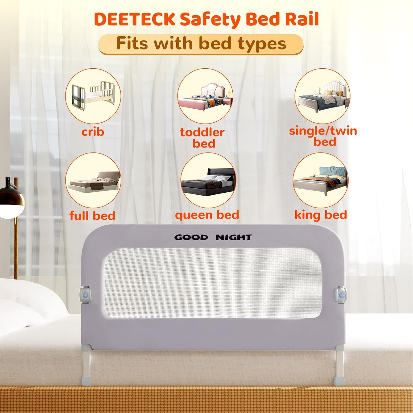 Bed Guard Rail for Toddlers - 32" Adjustable Heights & Folding up Portable Bed Railing for Baby - Toddler Bed Rails Guard for Crib, Twin, Bunk,Full Size, Queen & King Bed(Grey)