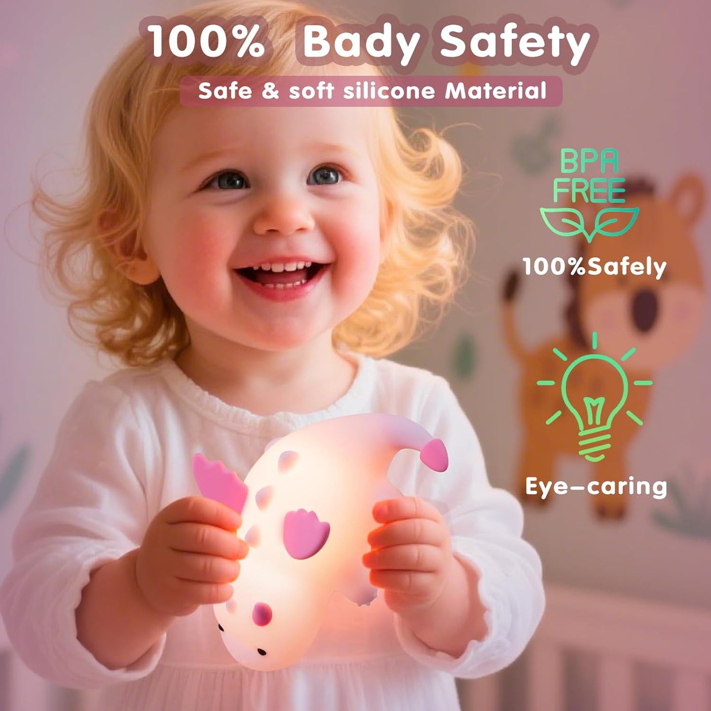 Cute Baby Dragon Kids Night Light for Kids,Cute Soft Silicone Lamp 3 Level Dimmable Changing Rechargeable Breastfeeding Nursery Portable Kawaii Lamps,Bedside Lamp for Baby and Toddler,Boy Girls(Pink)