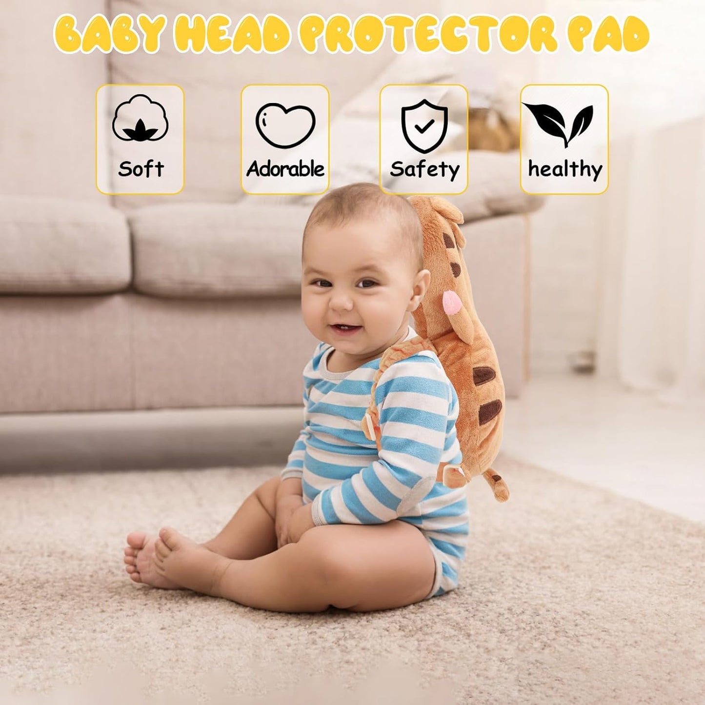 Baby Head Protection Backpack - Soft & Comfortable, Cute Cartoon Design, Tiger