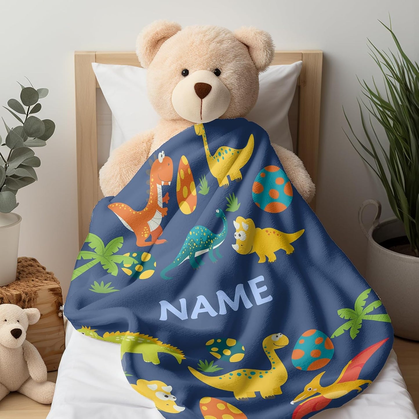 Ship Next Day, Custom Dinosaur Blanket - Printed in USA, Personalized Blankets with Name, Gift for Kids Boys Girls, Unique Present for Birthday, Christmas, Educational Blankets for Children