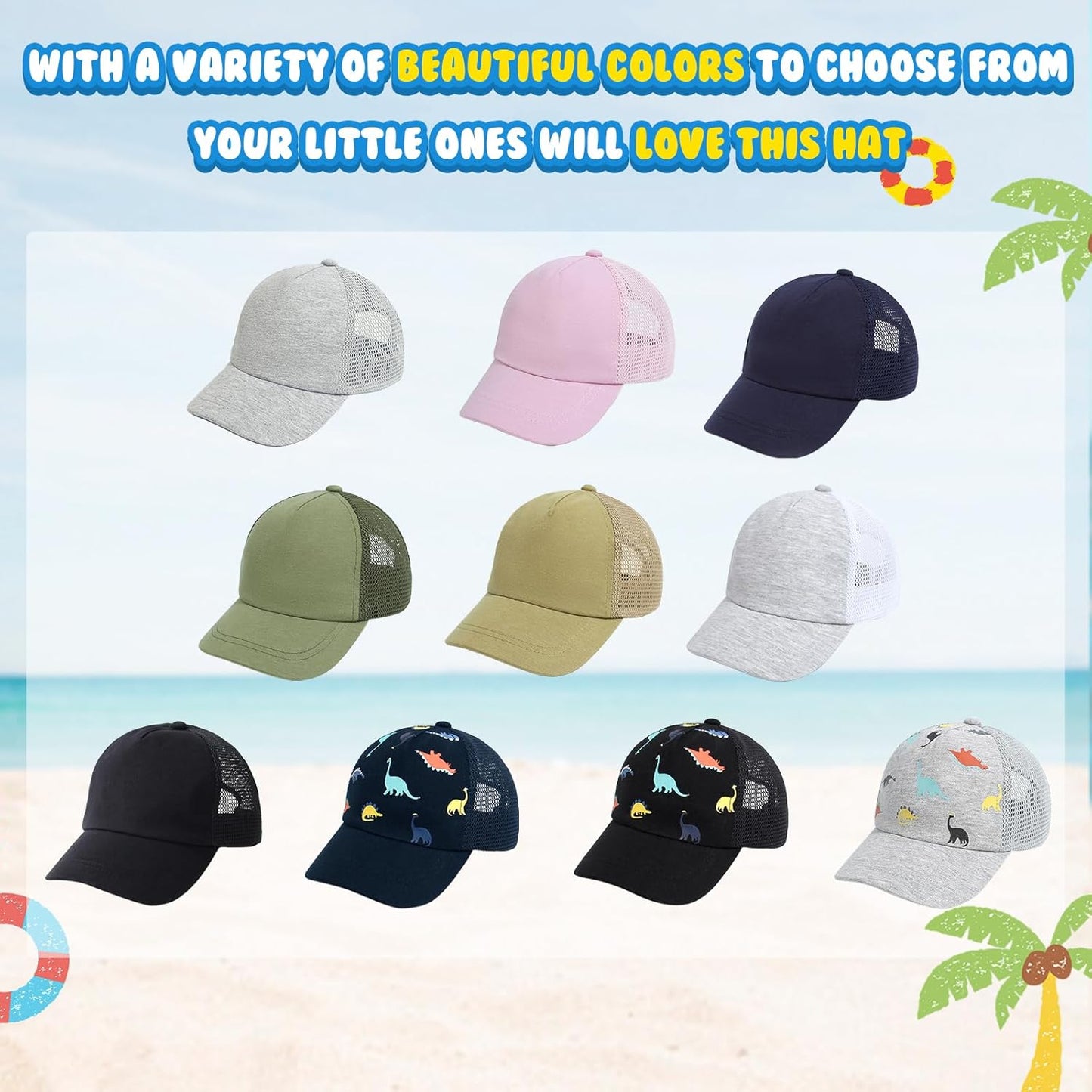 Duoyeree Toddler Baseball Cap Baby Cap Sun hat Print Dinosaur Pattern and Solid Color hat Kids boy Girl Age 0-8t