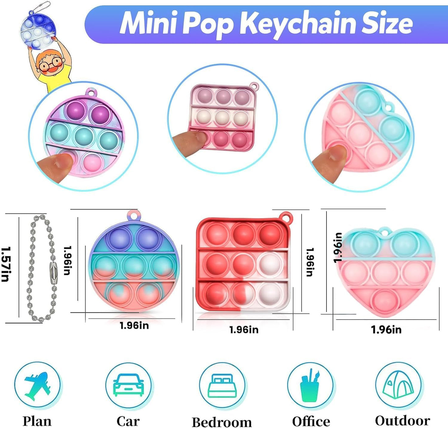 50pcs 2in Random Pop Bubble Fidget Sensory Toys, Pop Toy Bulk for Party Favor, Classroom Student Prizes Easter Basket Goodie Bag Stuffers Christmas Valentine Gift for Kid