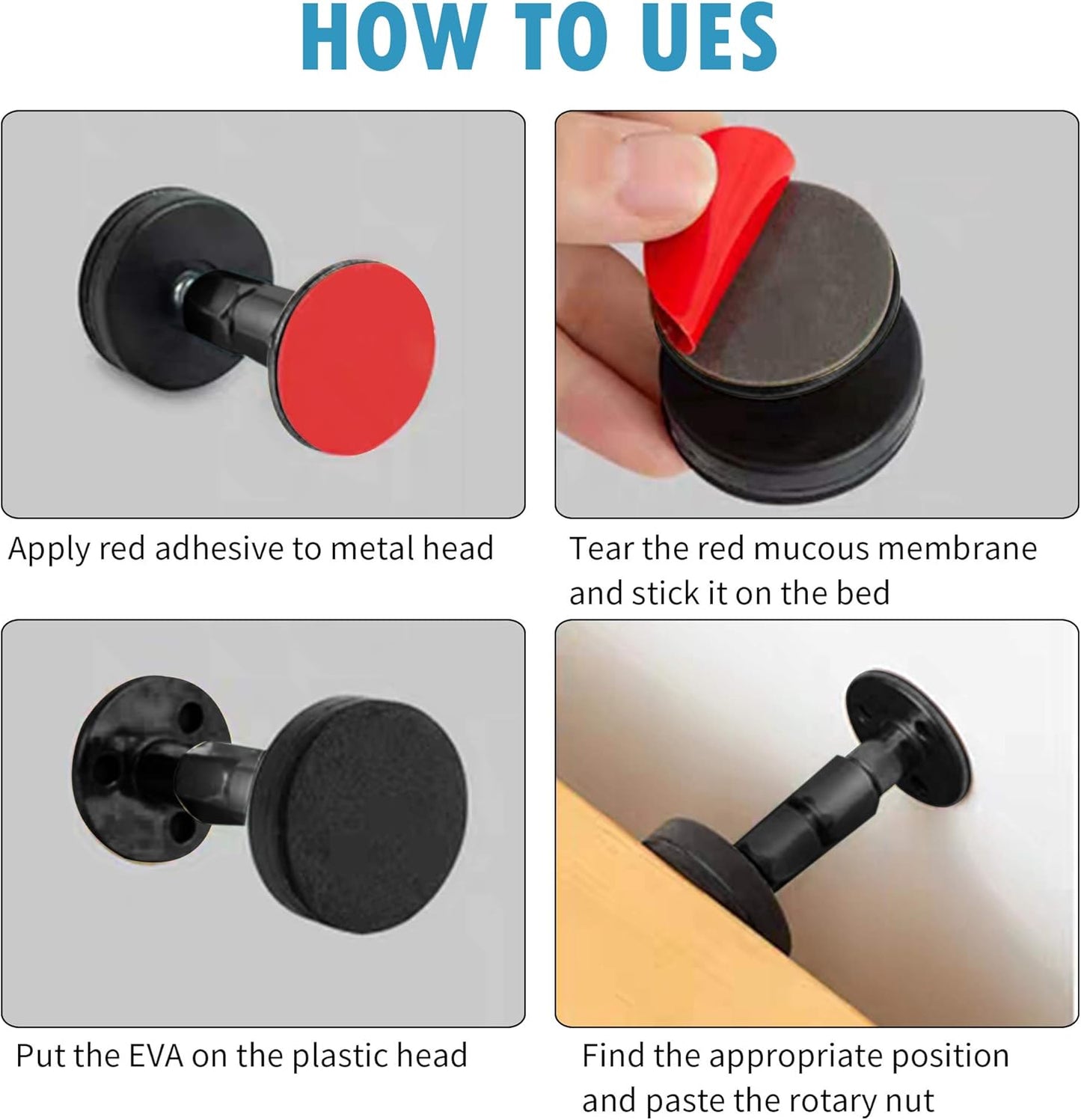 Neatbuddy 4PCS Black Adjustable Bed Frame Anti-Shake Tool, Headboard Stoppers with Free Furniture Pads and Screws, No More Creaking, Protect The Wall from Banging, Easy to Install (1.18"-3.54")