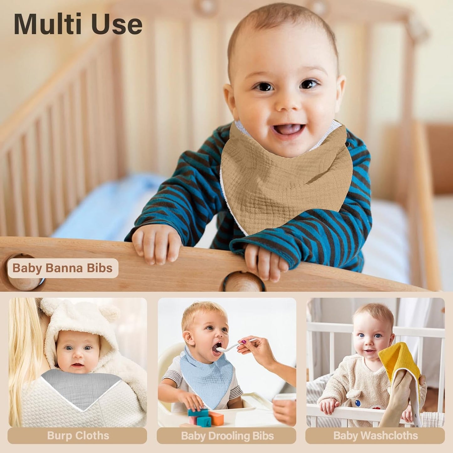 Muslin Baby Bibs,Soft Triangular Baby Bandana Drool Bibs for Baby Boy Girl,Solid Colors Bib for Drooling Teething