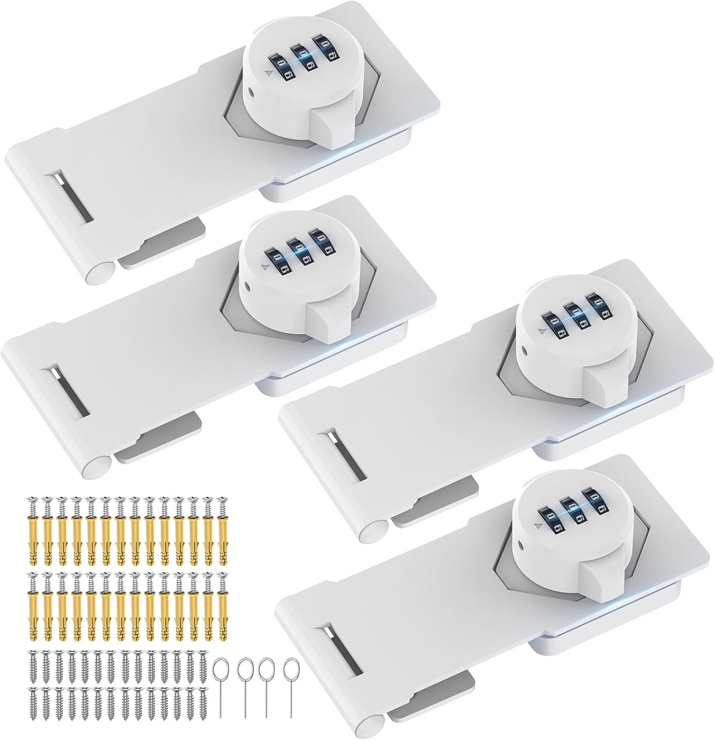 Household Cabinet Password Hasp Locks, Cabinet Locks with Combination, Door Security Slide Latch for Small Barn Doors, Bathroom, Outdoor, Garden (4 Pack Black White)