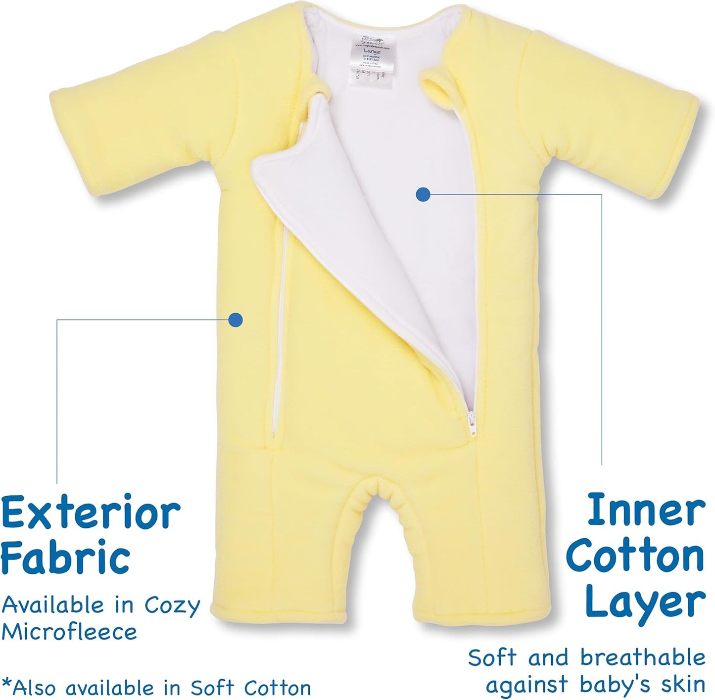 Magic Sleepsuit Baby Merlin's Microfleece Baby Swaddle Transition Product - Soft and Cozy Design, Double Zipper for Easy Diaper Changes, Promotes Safe Sleep, 3-6 Months - Yellow - Large 18-21lbs