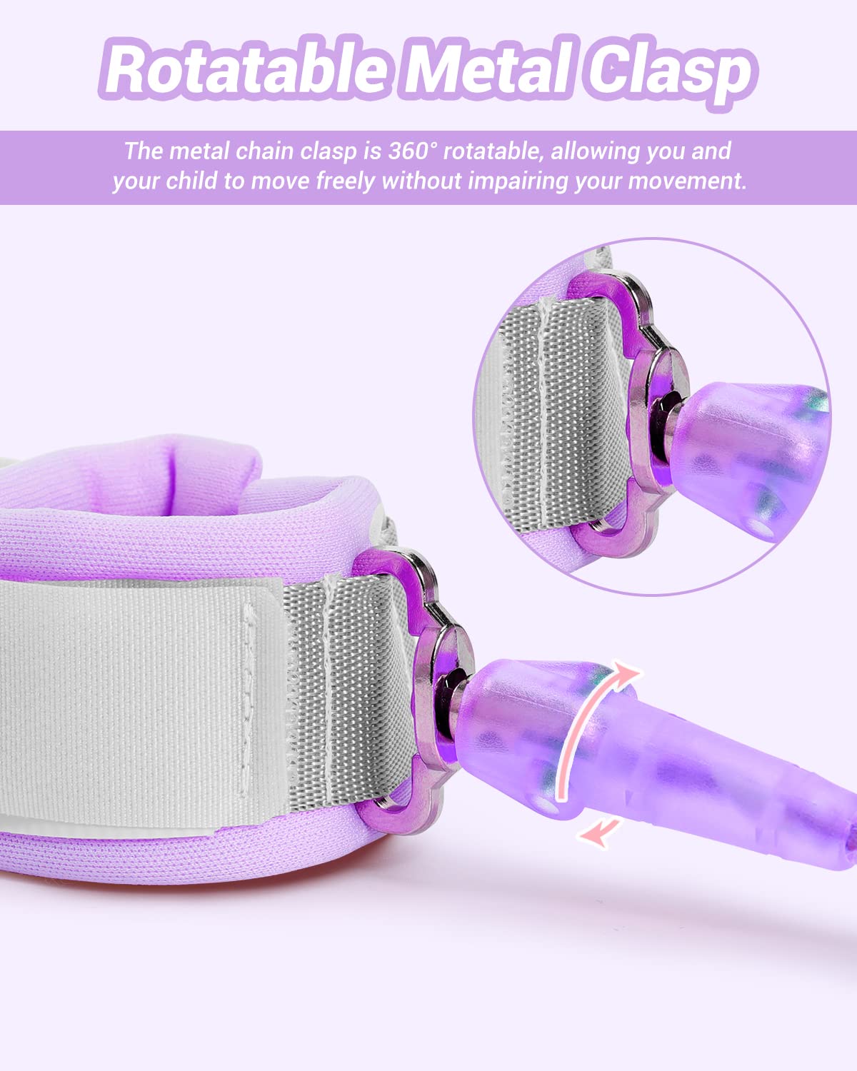 Dr.meter Kids Leash for Toddler, Reflective Anti Lost Wrist Link with Key & Lock, 8.2ft Safety Wristband Child Walking Harness for Supermarket Mall Airport Amusement Park Zoo Travel, Purple
